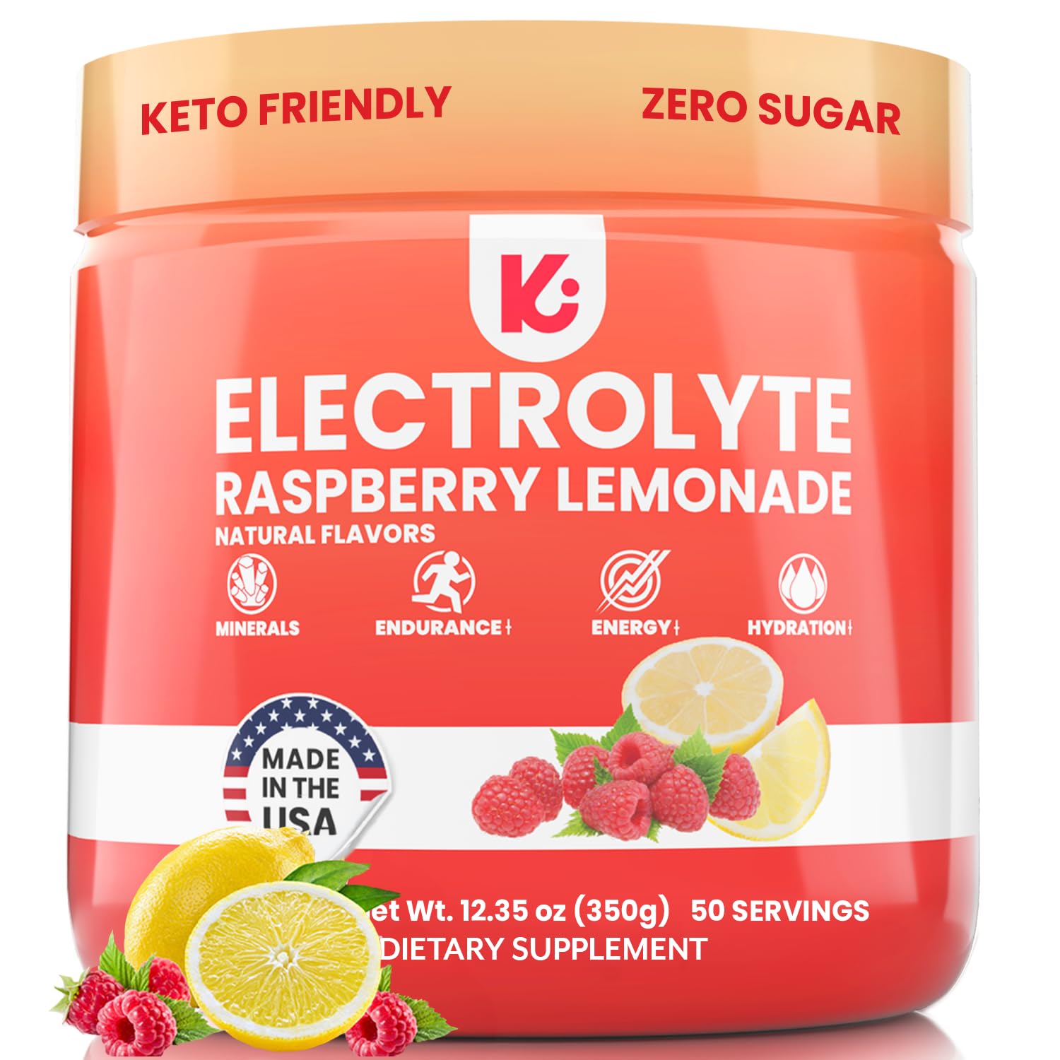 KeppiKeto Electrolytes Powder No Sugar - Sugar Free Electrolytes - Keto Hydration Electrolytes - Made in USA - Delicious Raspberry Lemonade Flavor - Mixes Easily No Clumps