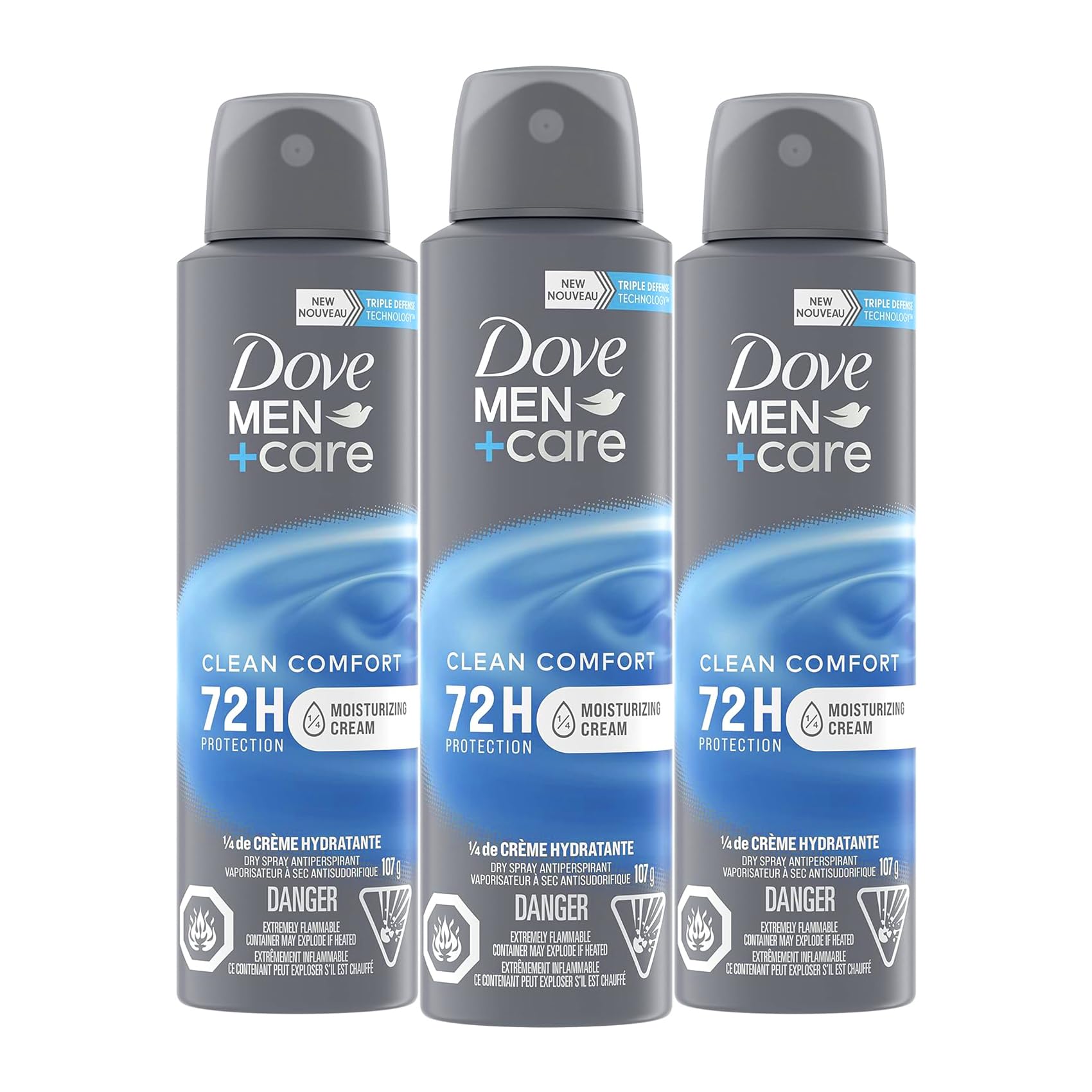 Dove Men + Care Dry Spray Clean Comfort, 48 Hours Protection, 107 Grams, Pack of 3