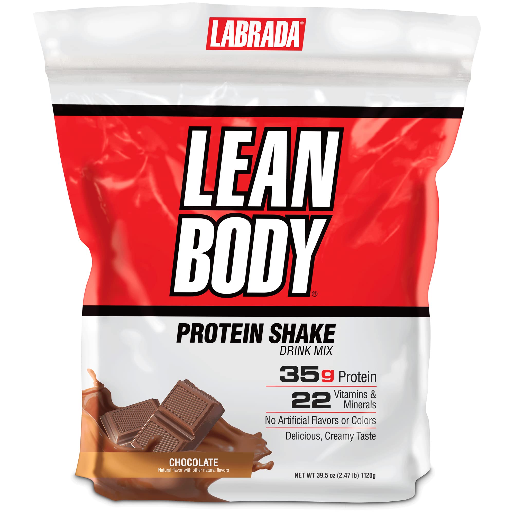 Labrada Nutrition Lean Body HI- Protein Meal Replacement Shake (Chocolate, 2.47Ib-1120g)_ 35g Protein, 7g of Healthy Fats EFAs & Fibre, Complex Carbs and 22 Vitamins & Minerals (Packaging may vary)