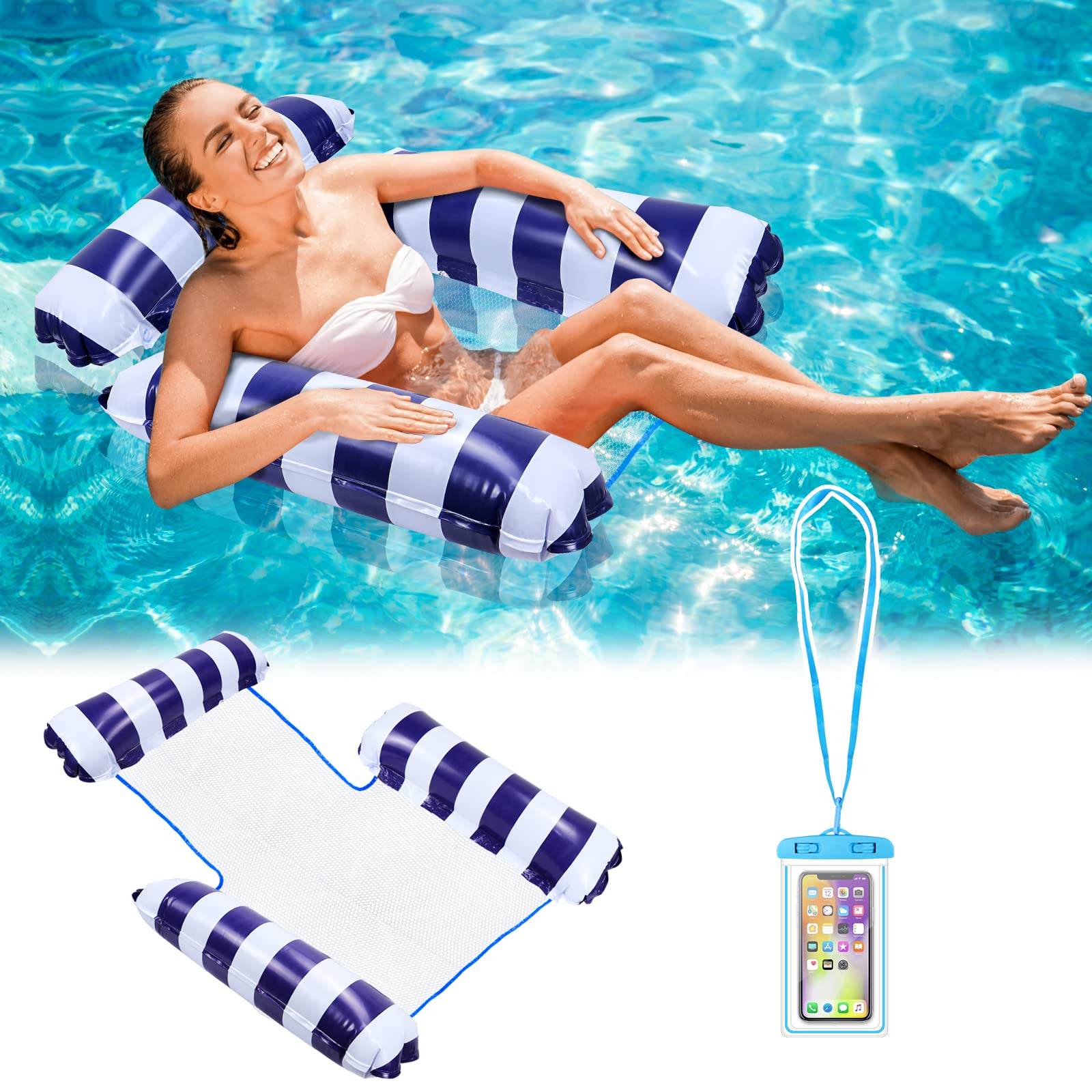 HysagtekInflatable Water Pool Hammock, Swimming Pool Water Hammock with Bottom Mesh, with a Waterproof Phone Pouch