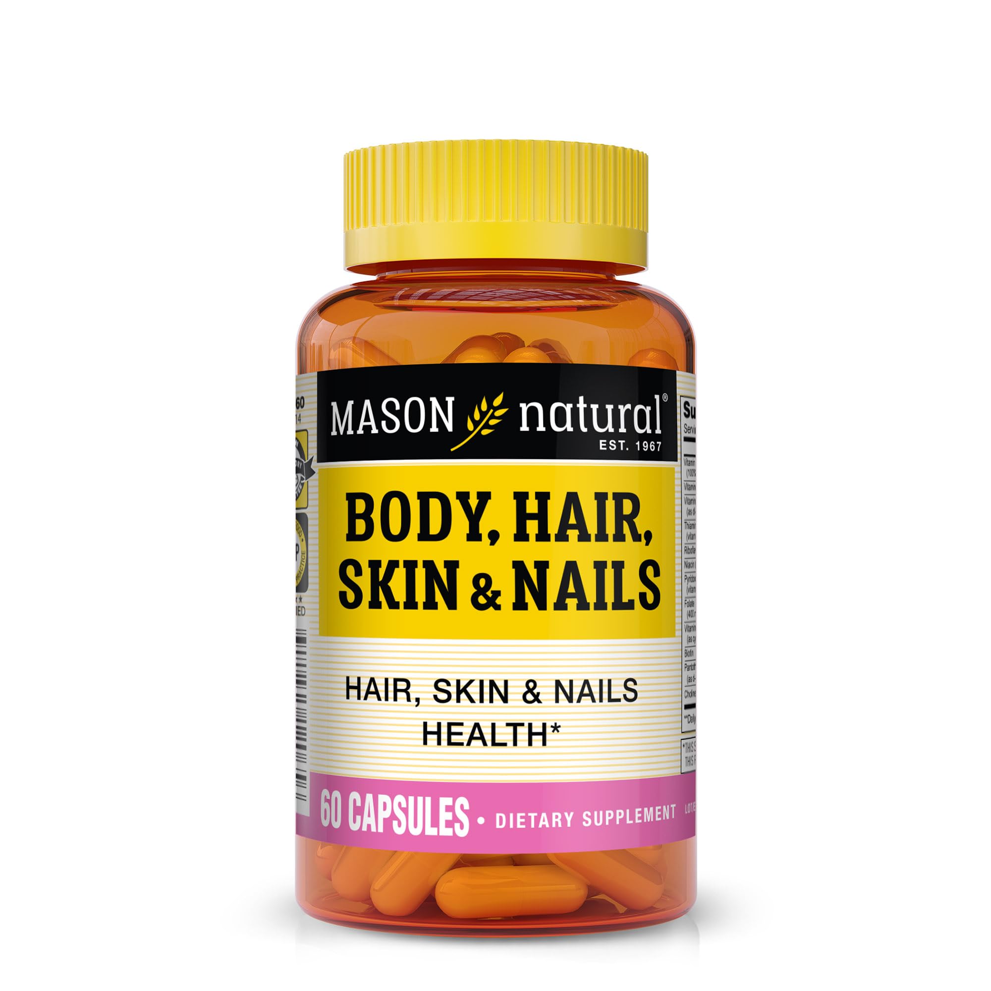 MASON NATURAL Body, Hair, Skin & Nails with Vitamins A, E, C and Biotin - Healthy Hair, Skin and Nails, Premium Beauty Supplement, 60 Capsules