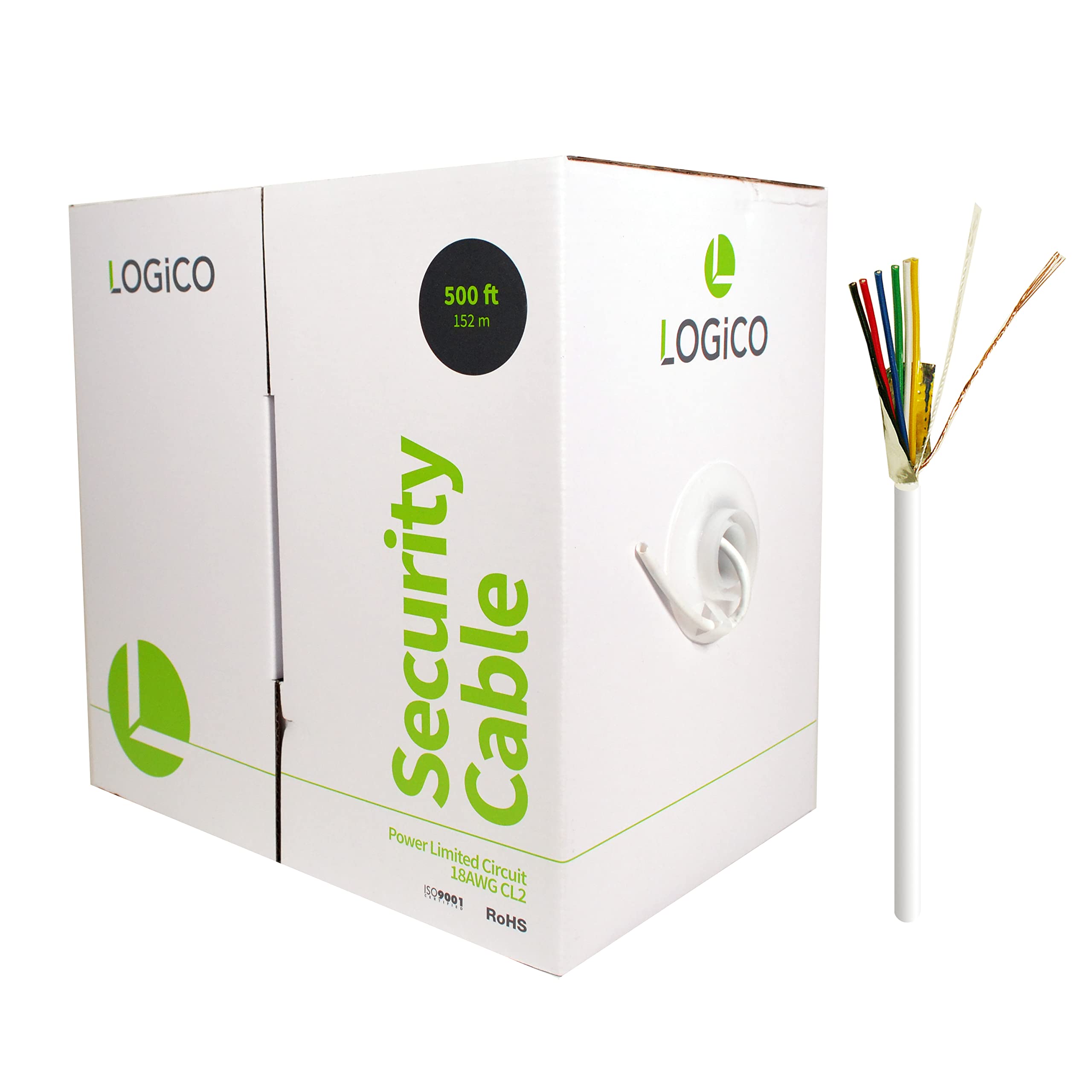 LOGICO Security Wire Burglar Alarm 18/6 500FT Stranded Shielded Control Speaker Cable