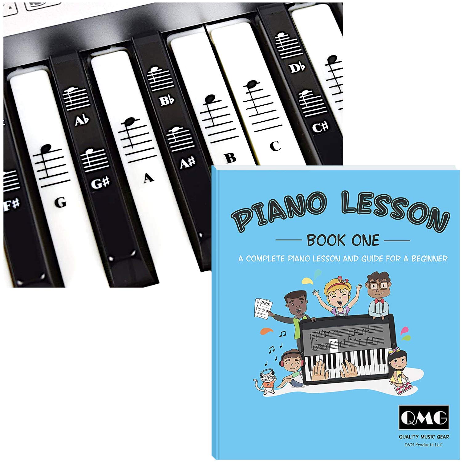 Piano and Keyboard Stickers and Complete Piano Music Lesson and Guide Book for Kids and Beginners; Designed and Printed in USA