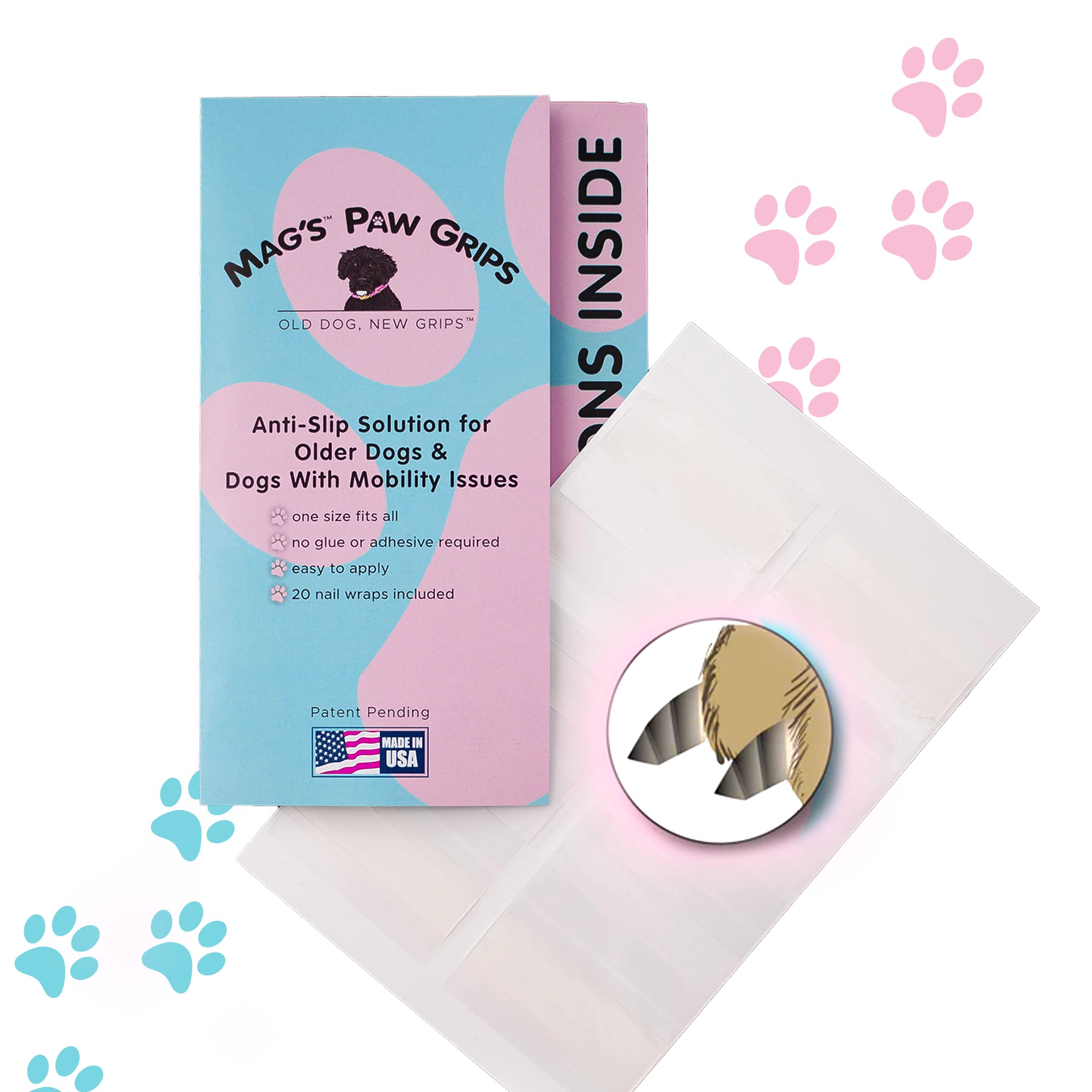 Mag's Paw Grips - Anti-Slip Traction for Dogs on Hardwood Floors - Nail Wraps for Senior Dogs (Dog's Over 100lbs (Giant Breed Dogs))