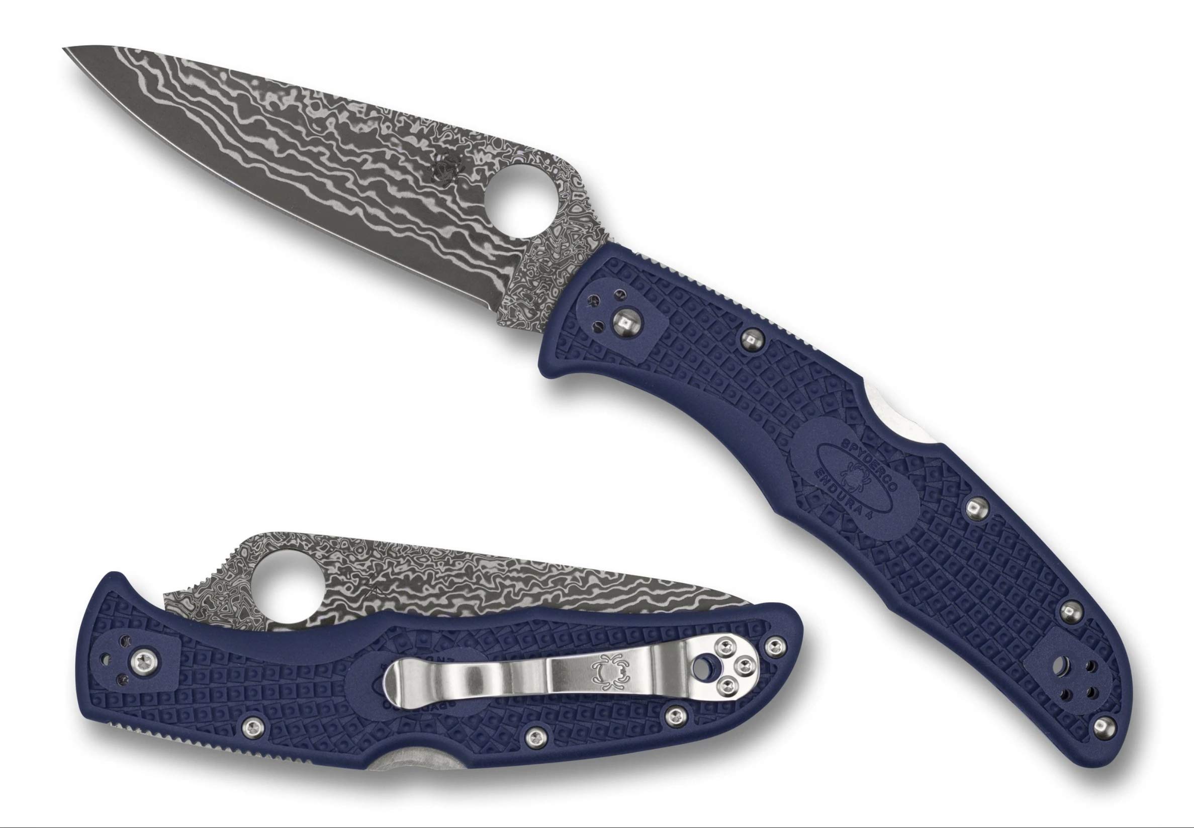 Spyderco C10FPNBD Endura KnifeJoy Exclusive KJ Steel Blue FRN Damascus Knife