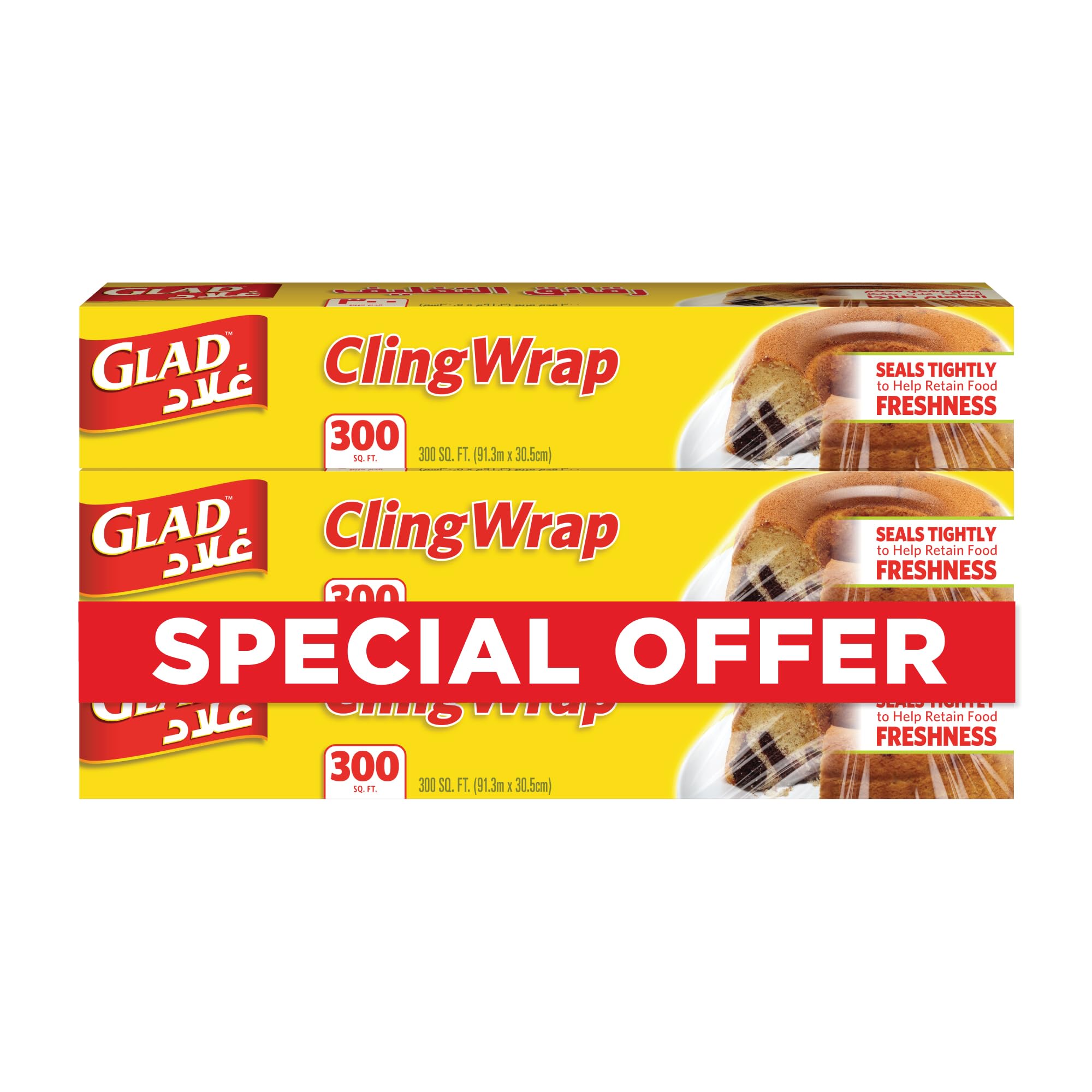 Glad Cling Wrap, 300 sqft, Pack of 3, BPA Free Cling Film, Microwave safe, Seals Tightly To Help Retain Food Freshness