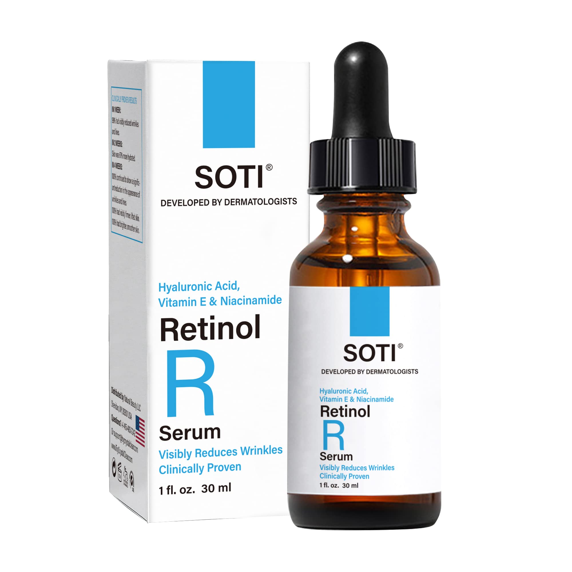 Soti 2.5% Retinol Serum, Reduces Wrinkles, Age Spots, Post-Acne Marks. Stimulates Collagen, Firm Skin, Anti Aging with Hyaluronic Acid, Niacinamide (30ml)