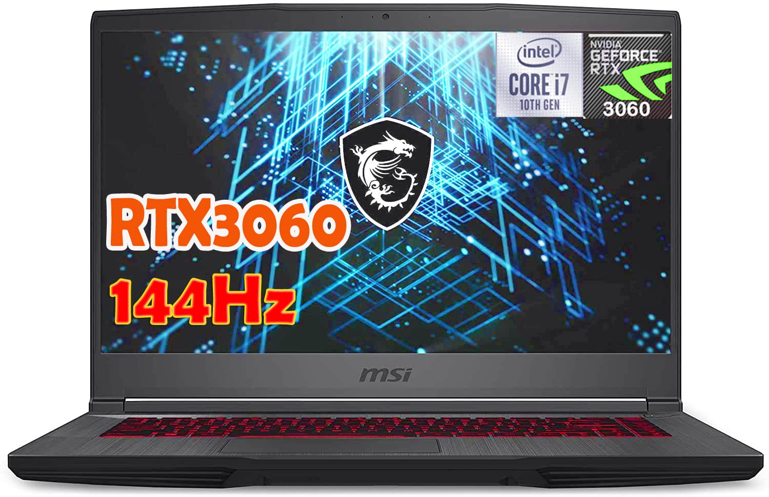 MSI GF65 Thin 15.6" FHD IPS 144Hz 3ms Gaming Laptop Intel Core i7-10750H RTX3060 16GB 1TB NVMe SSD Win10, Backlight Keyboard, Wi-Fi 6, Webcam, USB-C, HDMI