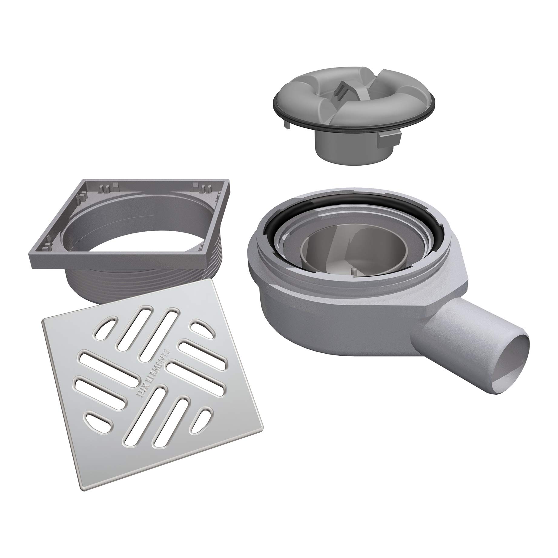 LUX ELEMENTSLUX ELEMENTS TUB-BAW-S LTUBE1184 Horizontal Drain Pot with Stainless Steel Grate Grey