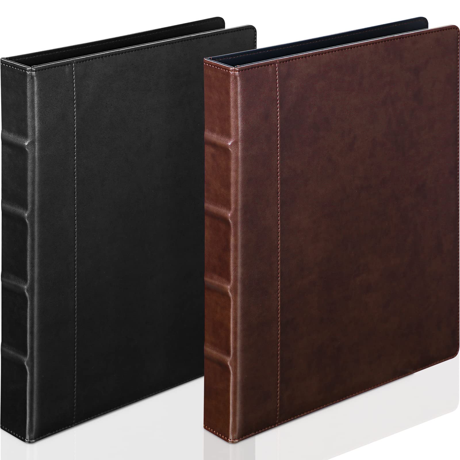 Marspark2 Pcs Vintage Hardback 3 Ring Binder Professional Leather Binder Organizer Round Rings Brown Black 3 Ring Binder Holds 200 Sheets with 2 Inner Pockets(1.5 Inch,Brown, Black)