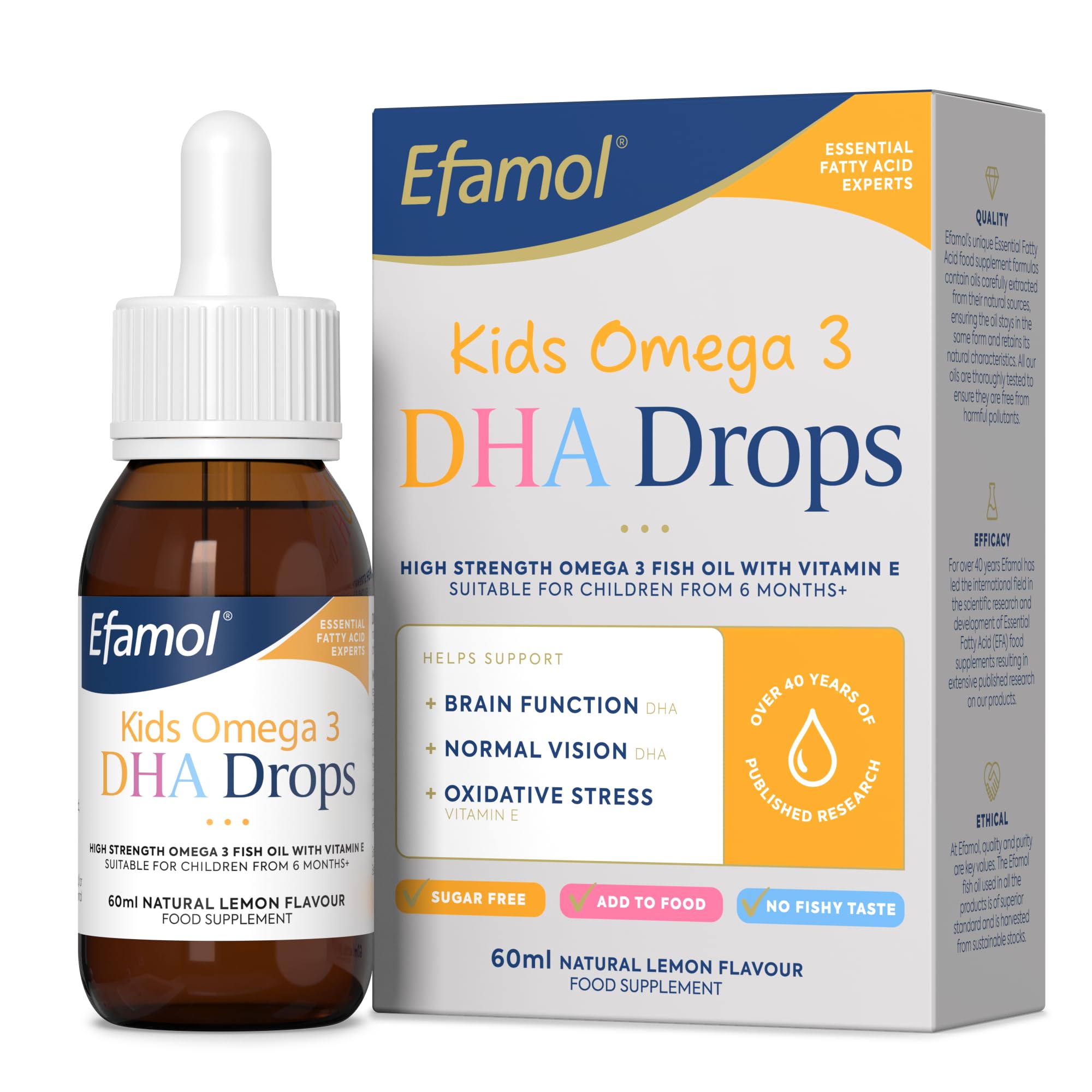 EfamolKids Omega 3 DHA Drops | Omega 3 for Kids | Brain Supplement to Support Normal Brain Function | DHA Omega 3 Kids | Lemon Flavour Sugar Free Omega 3 Liquid | Tasteless Fish Oil Kids | 6 Months+