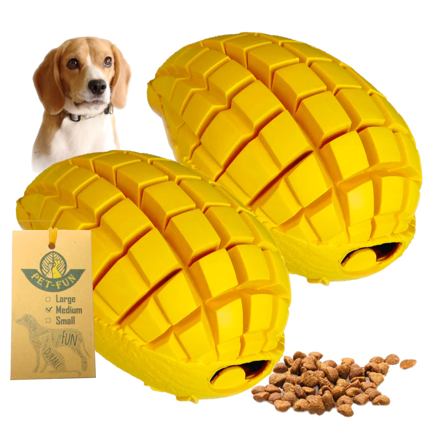 Pet-Fun® Medium Mango 2 pack - Safe Fun Durable Puzzle Dog Chew Toy for Boredom, Virtually Indestructible Treat Toy, Tough Long-Lasting Puppy Teething Chew, Gift for Small Dogs/Puppy