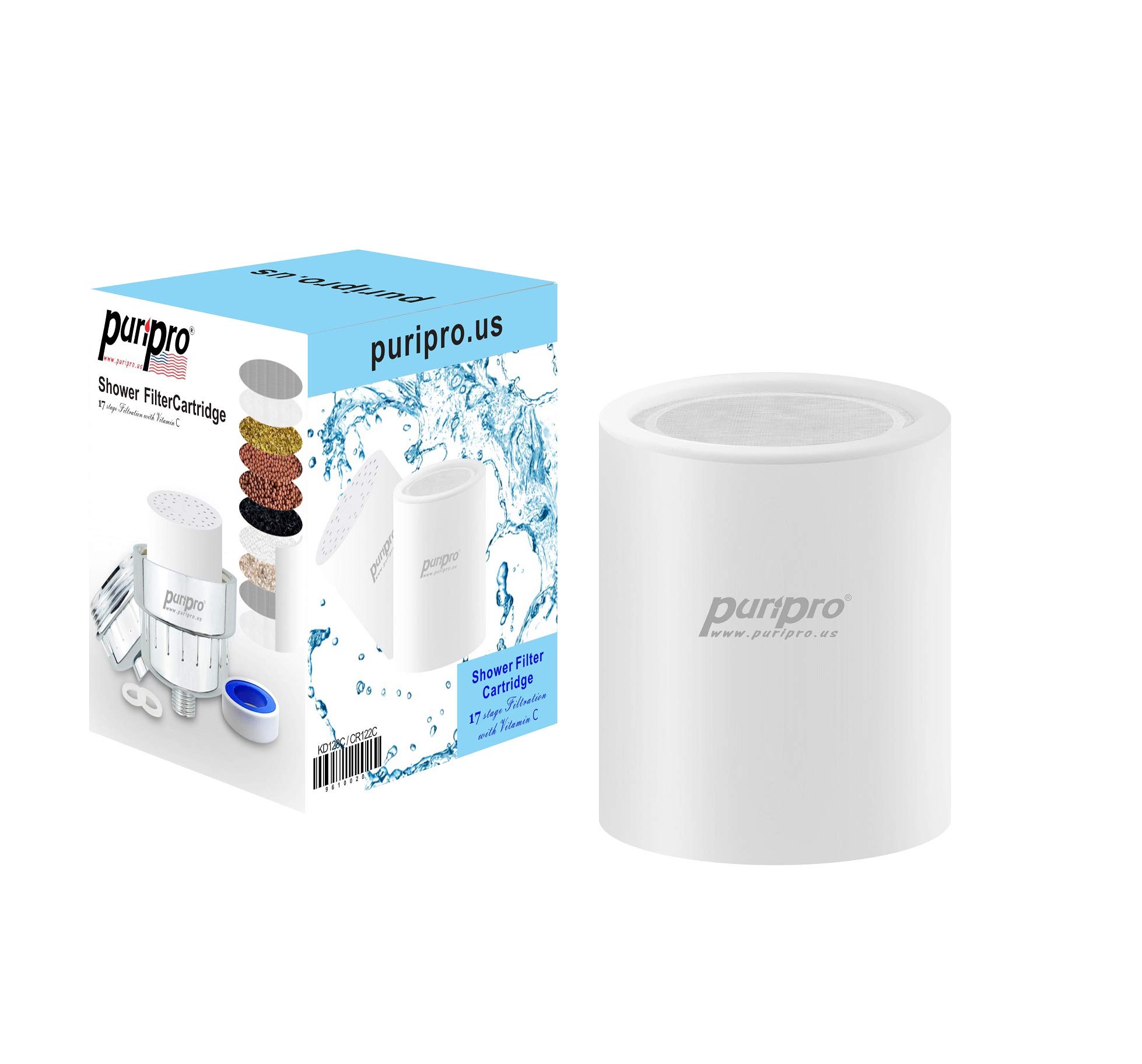 Puri Pro Anti Hair Fall Shower Filter with Replaceable Filter Cartridge, Several Models, Multi Stages, Removes Chlorine Fluoride Heavy Metals & Other Sediments Universal Cartridges (Model 1 Cartridge)