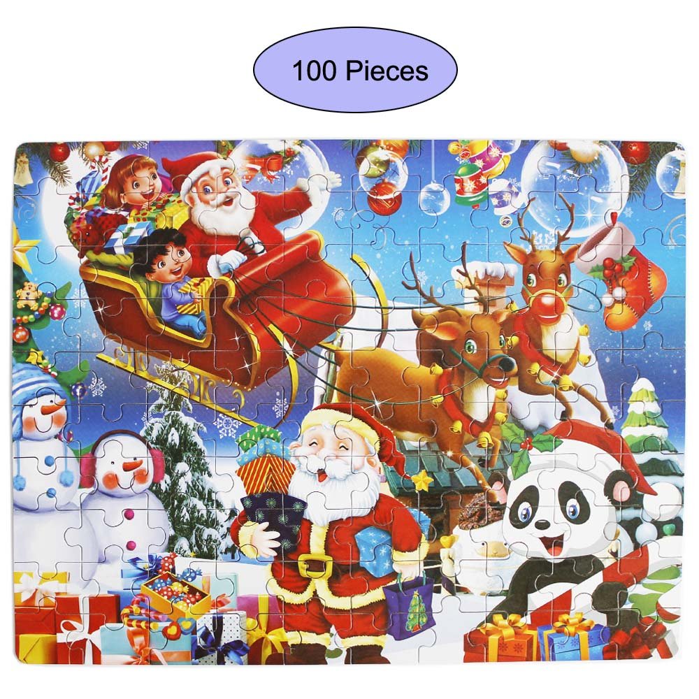 GoodPlay 100 Piece Wooden Jigsaw Puzzle Merry Christmas Xmas Santa Claus Early Childhood Education Puzzle Wooden Cartoon Toys