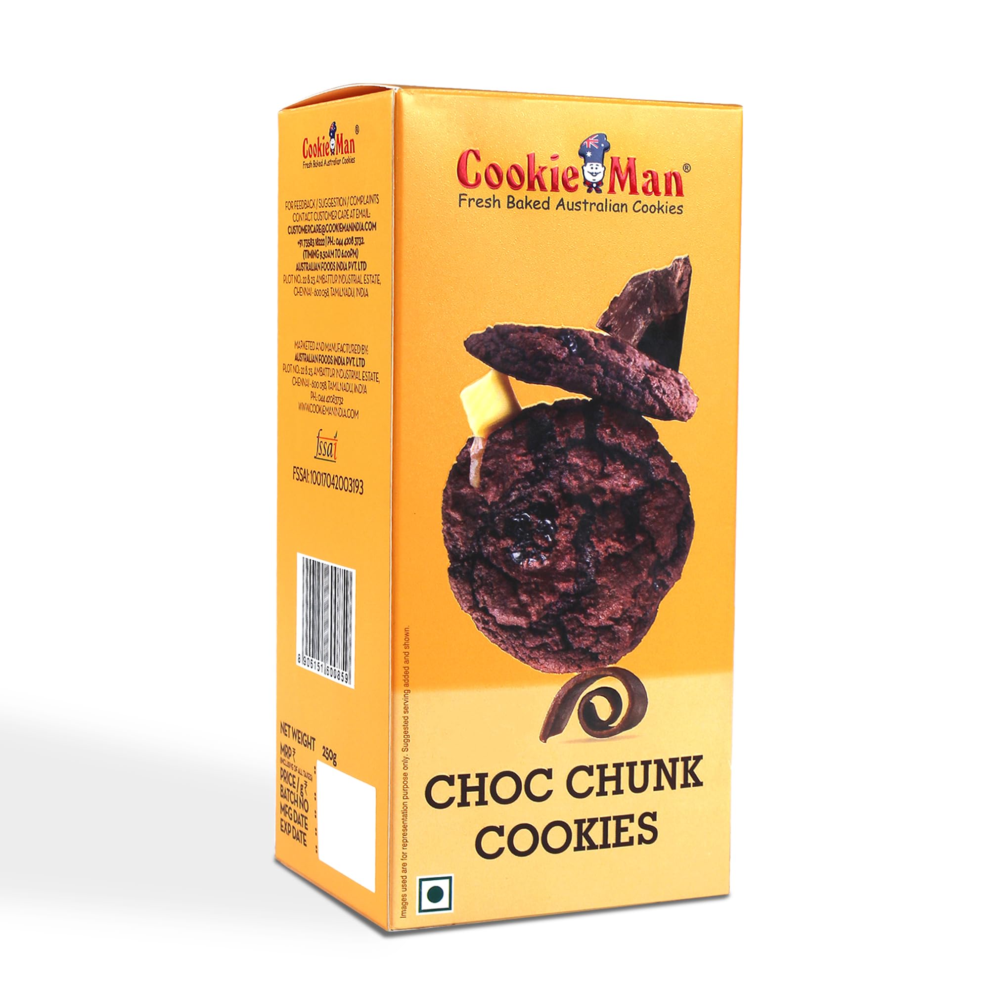 CookieMan Choco Chunk Cookies – 250g | Rich & Chewy Chocolate Chunk Biscuits, Perfect for Chocolate Lovers & Snacking Anytime, Anywhere