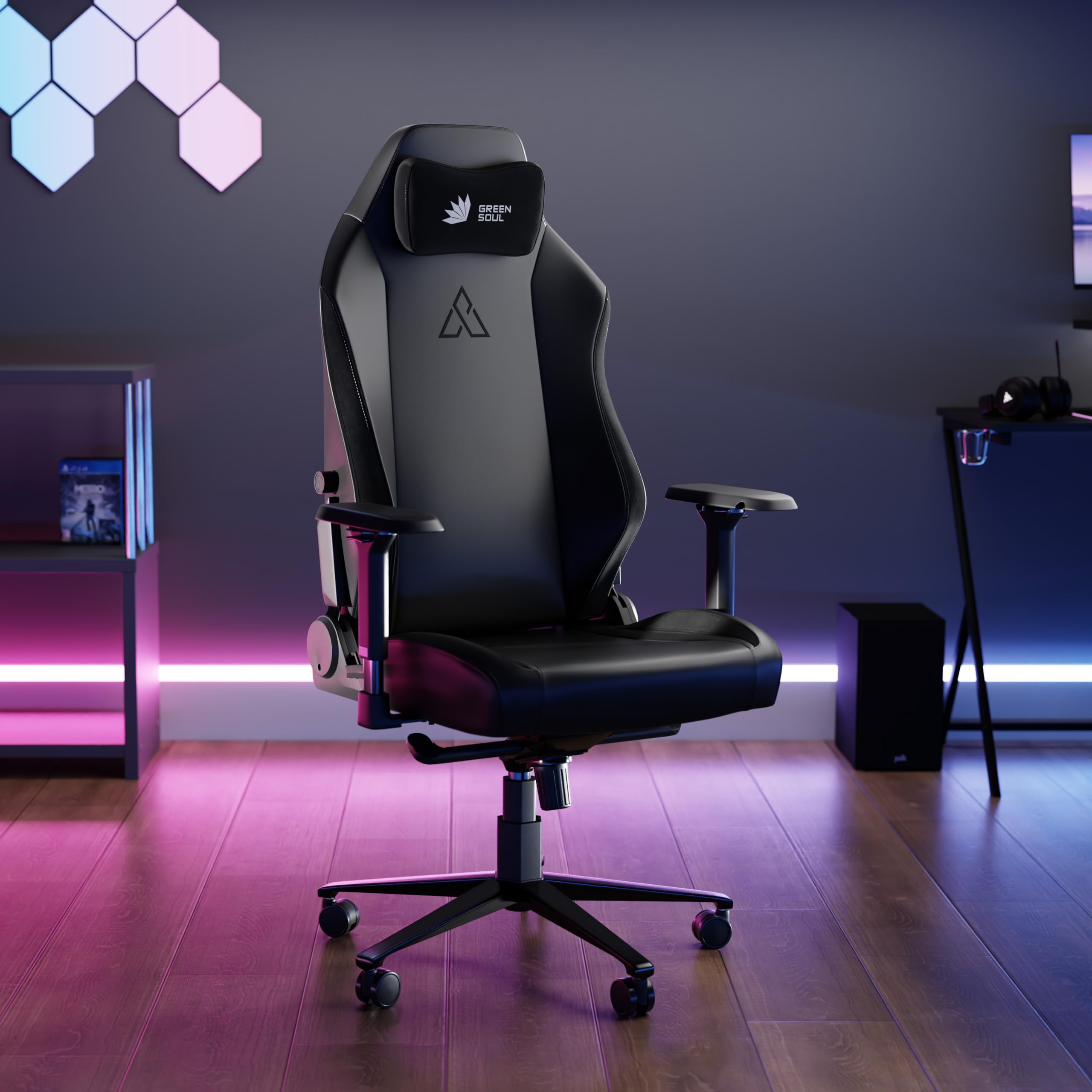 Green SoulAssassin Ergonomic Gaming Chair, Multifunctional Computer Home Office Chair with Luxe Hybrid Leatherette, 4D Armrest, 2D Lumbar Support, Sturdy Aluminium Base & 170° Back Recline (Black)