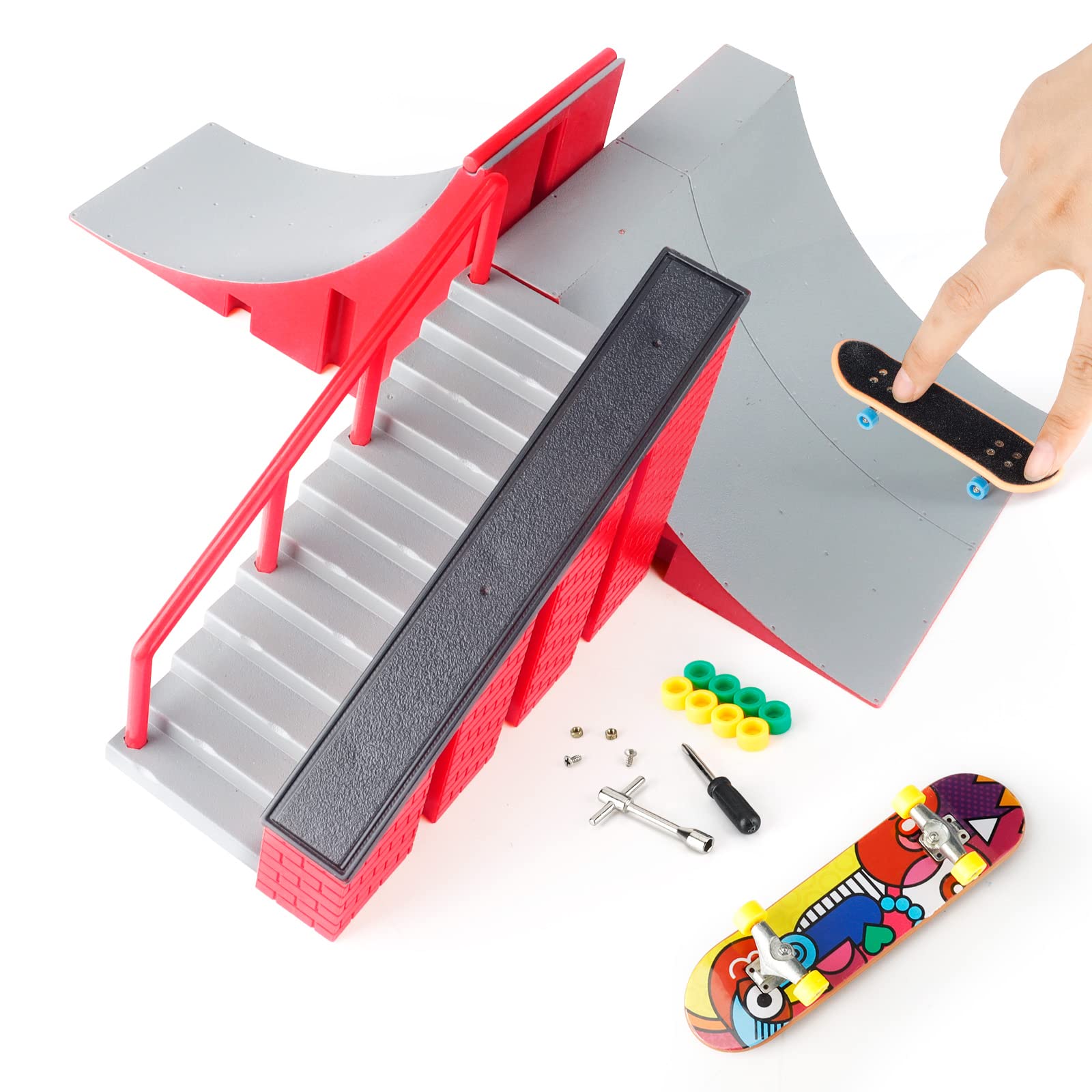 CS COSDDIMini Finger Skateboards Ramp Accessories Set, Fingerboard Skate Park Ramp, DIY Assembly Mini Finger Skateboard Ultimate Park Set Ramps for Kids Training Birthday Gift