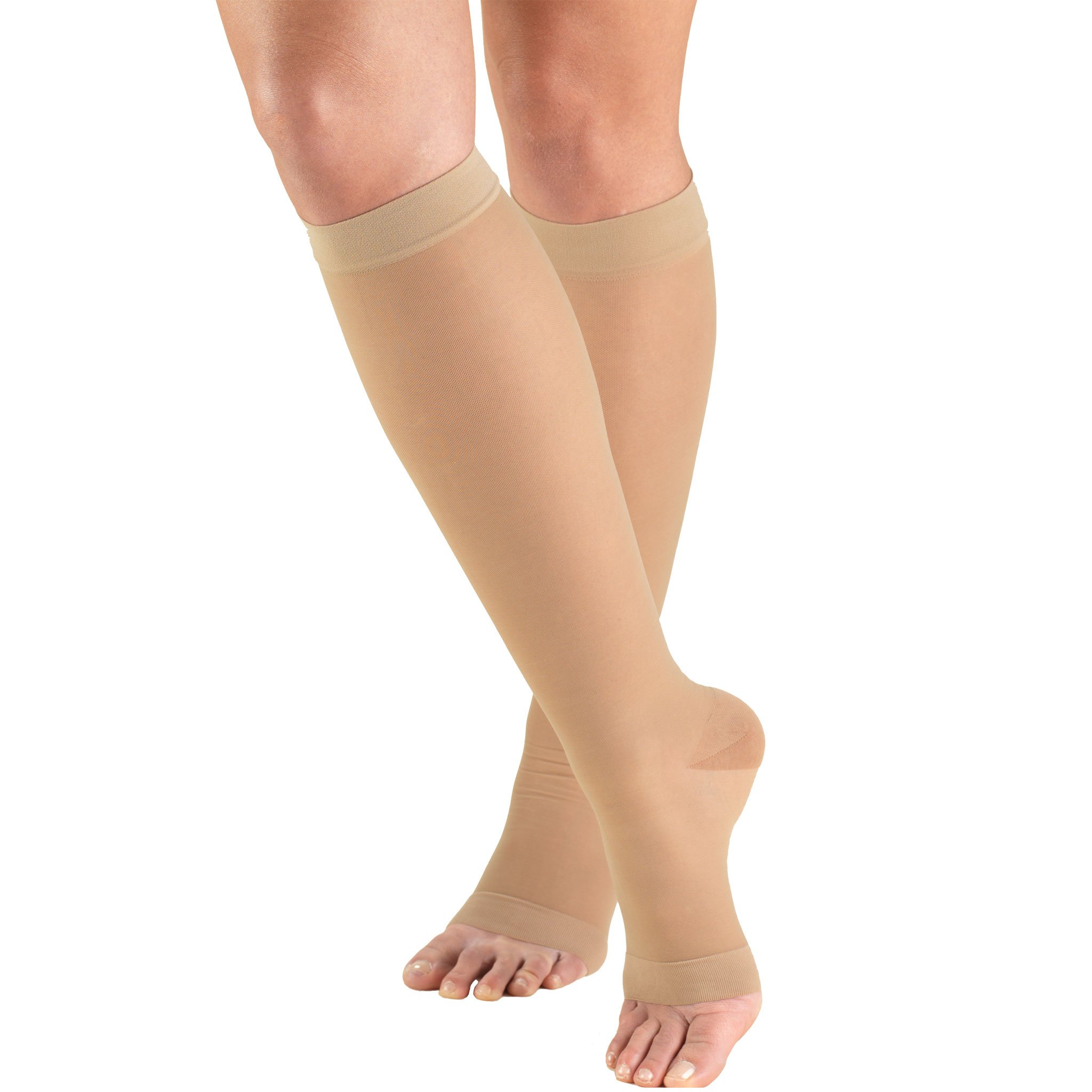 TruformSheer Compression Stockings, 15-20 mmHg, Women's Knee High Length, Open Toe, 20 Denier, Nude, Small