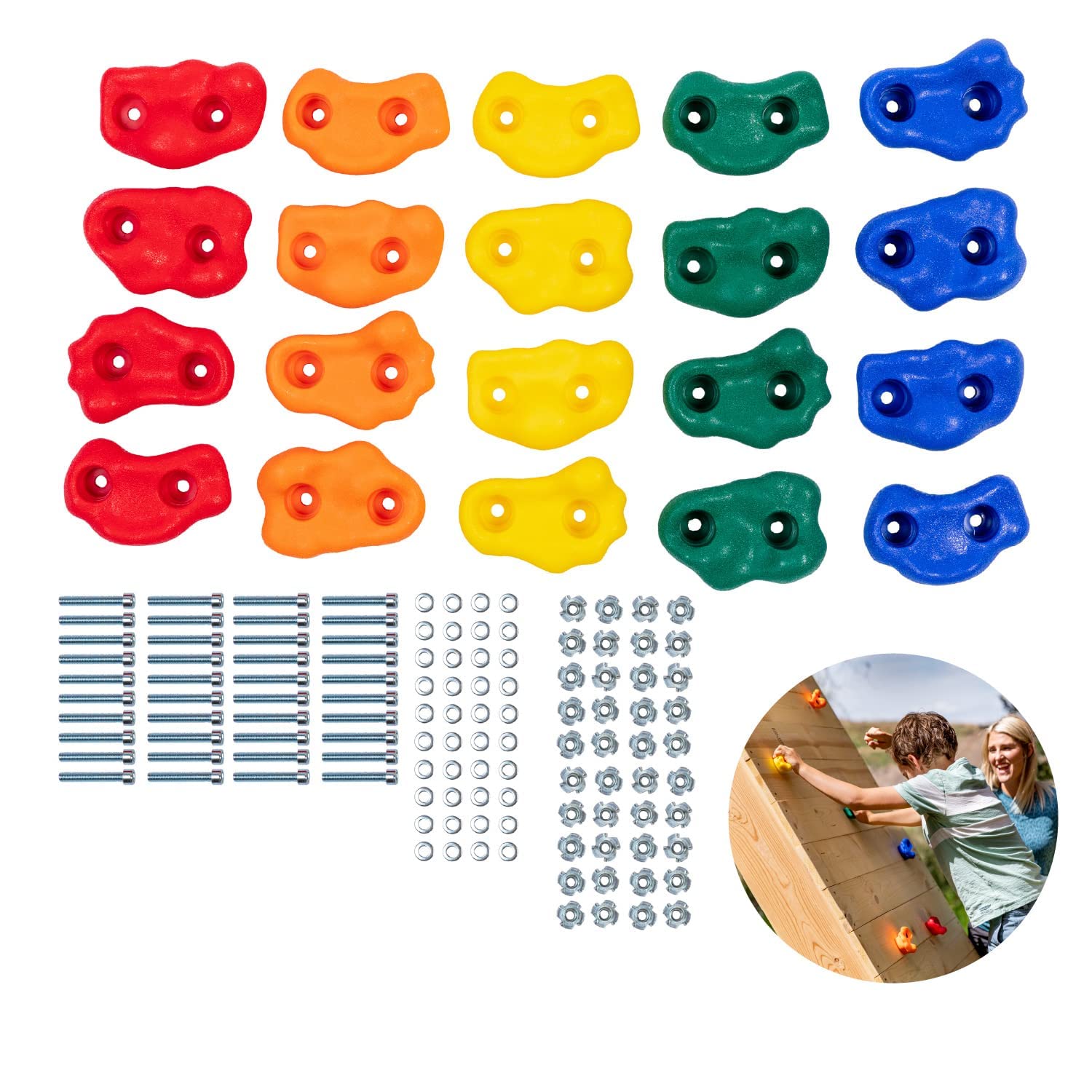 KASTWAVE 20 Pack Kids Rock Climbing Holds, Includes Mounting Hardware for 1" Installation, Holds Climbing Rocks for Outdoor Indoor Home Playground