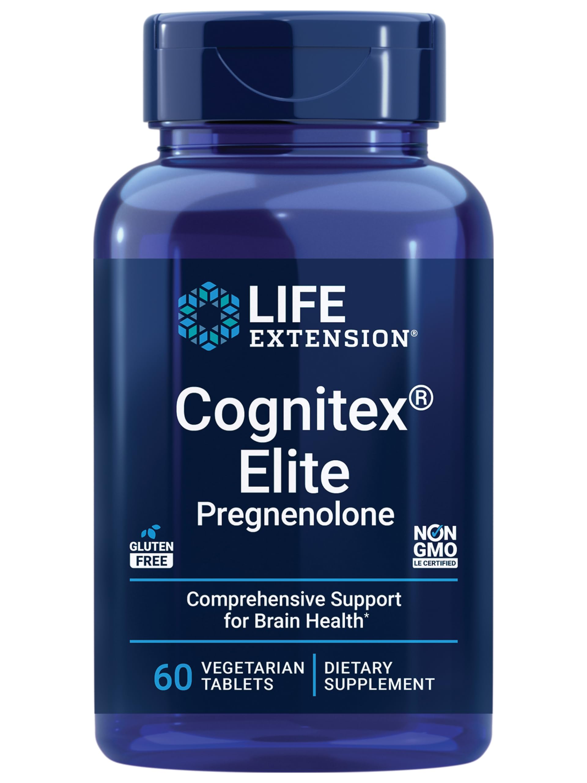 Life Extension Cognitex Elite Pregnenolone- Brain Health Supplement for Memory, Focus & Cognition- Formula with Phosphatidylserine, Ashwagandha & SAGE Extract, Calcium + More- 60 Vegetarian Tablets