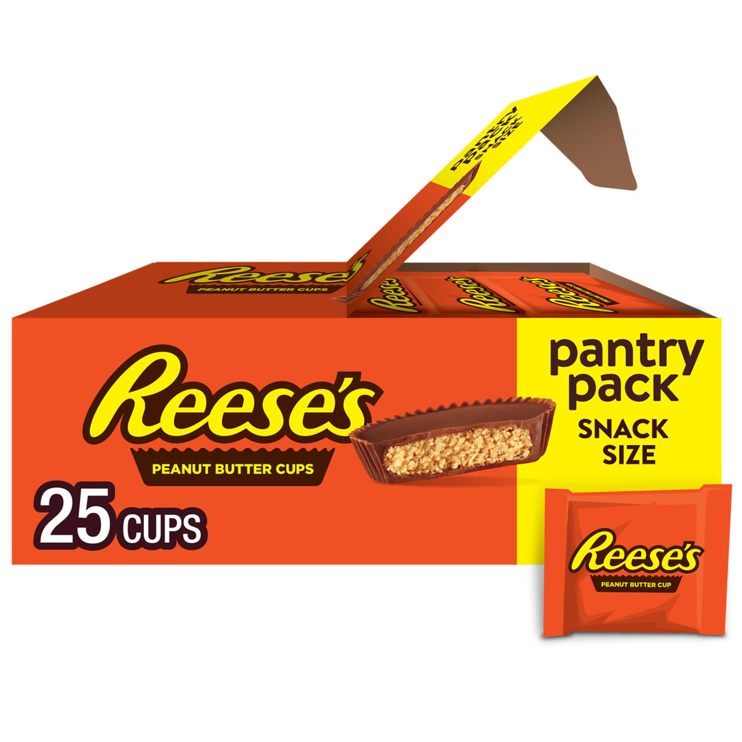 Reese'sMilk Chocolate Snack Size Peanut Butter Cups, Candy Pantry Pack, 13.75 oz (25 Pieces)