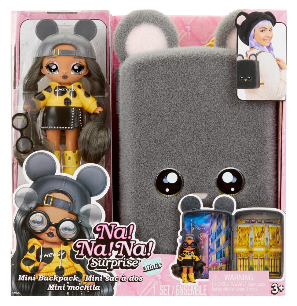 Na! Na! Na! Surprise Mini Backpack Series 2 Marisa Mouse Fashion Doll, Fuzzy Gray Mouse Backpack, Gift for Kids, Ages 4 5 6 7 8+ Years