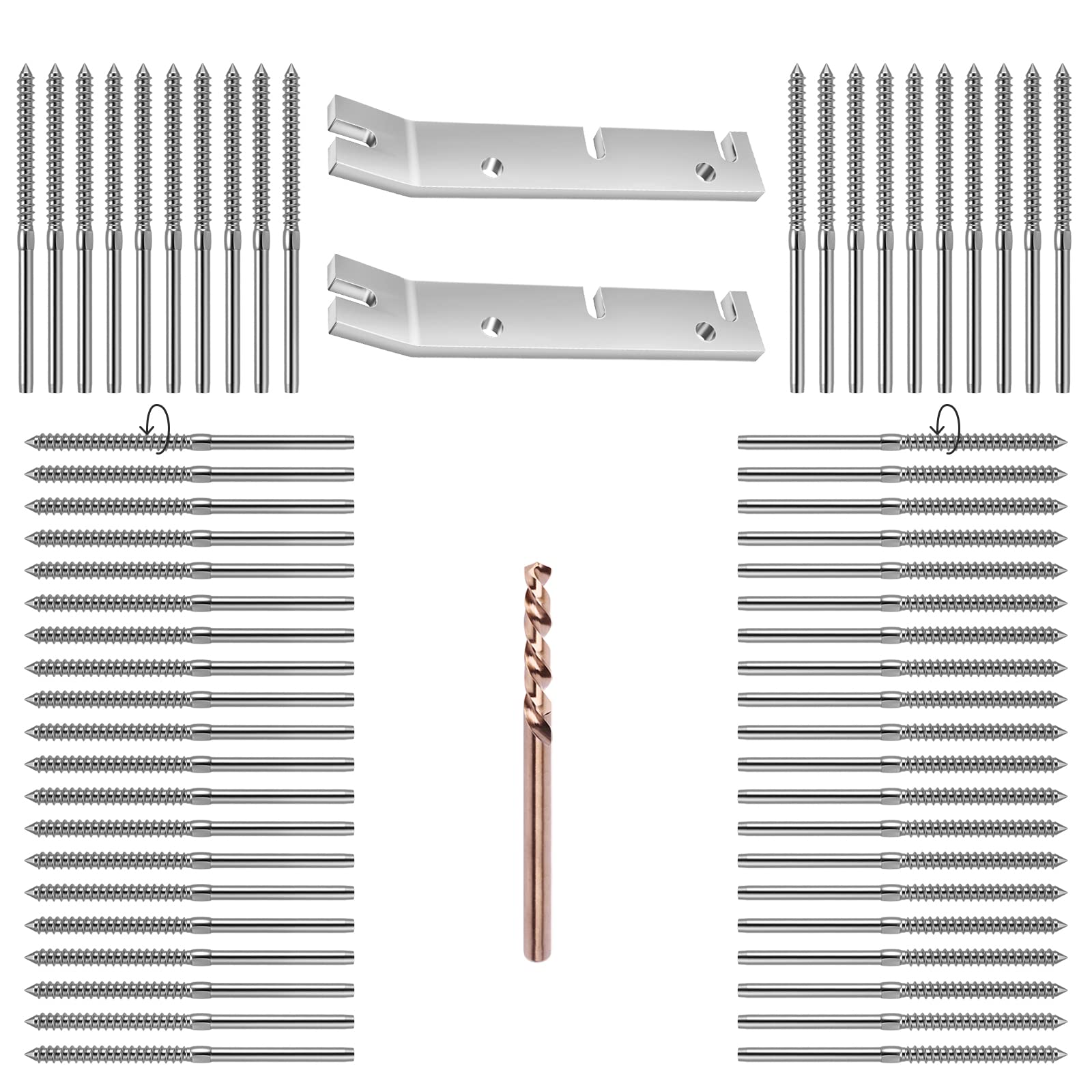 CKE60 Pack T316 Stainless Steel Left&Right Handed Thread Swage Lag Screws for Wood Post 1/8" Cable Deck Railing Kit Stair Railing 1/8" Swage Lag Screws Left&Right DIY Cable Railing Hardware Kit CR35