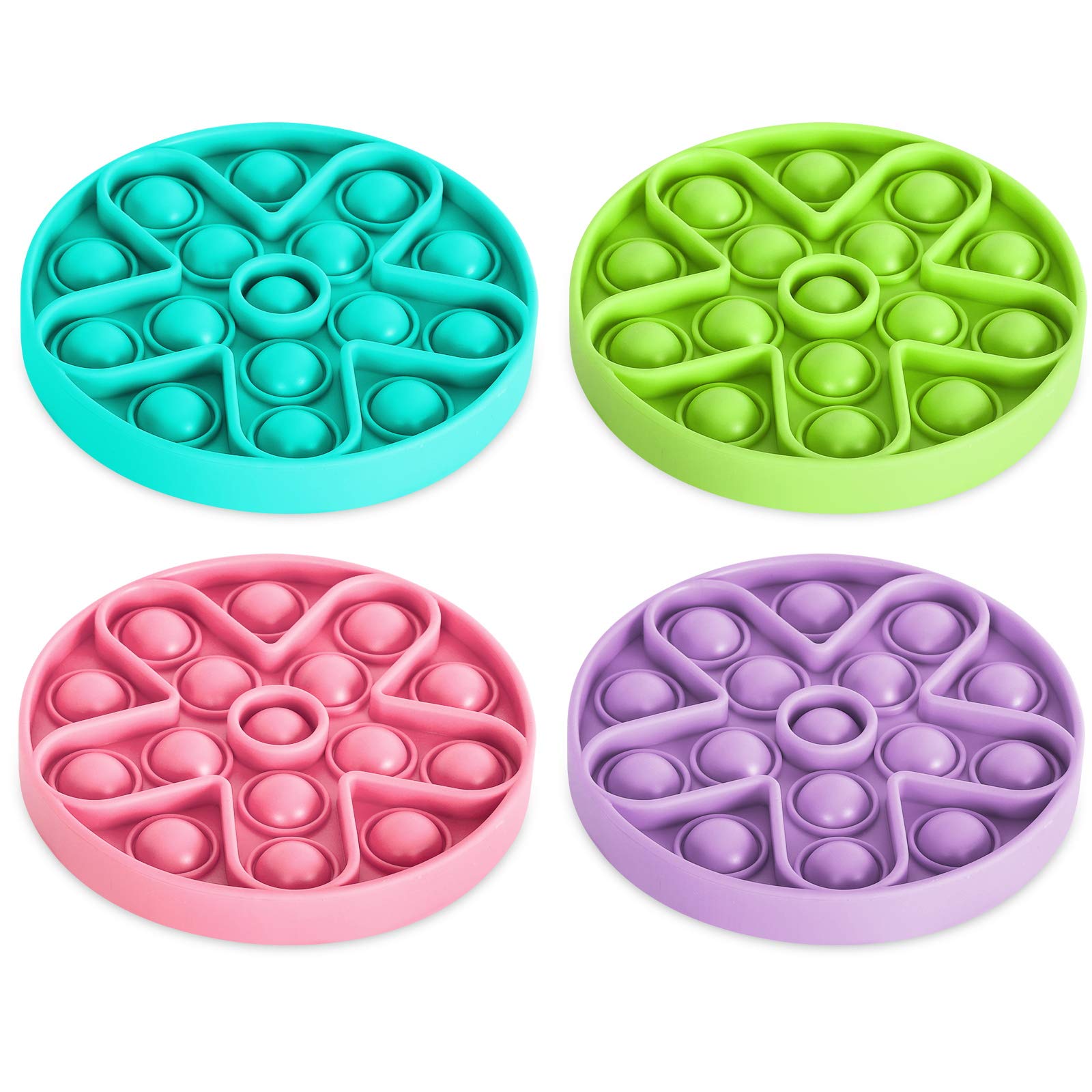 Bubble Sensory Fidget Toy,Autism Special Needs Stress Reliever Silicone Stress Reliever Toys Anti-Anxiety Tools for Girls Boys（4 Pack，Blue+Green+Yellow+Purple