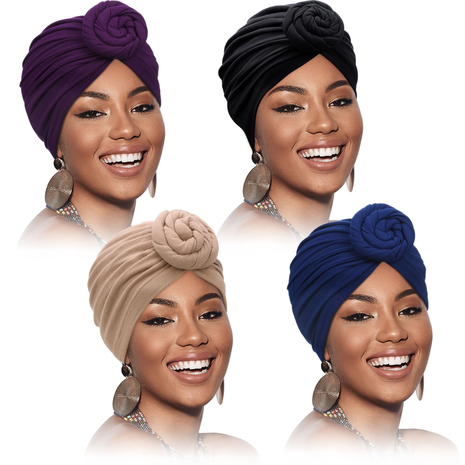 SATINIOR4 Pieces African Headwrap Turban for Black Women Hair Bonnet Hair Wrap Head Scarf Headwrap Hat