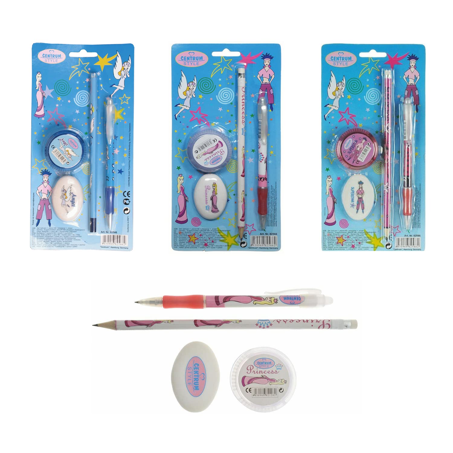 (𝟐 𝐏𝐚𝐜𝐤𝐬) Stationery Set Blister Pencil With Sharpener + Eraser + Pen Assorted Design for Students & Kids | Smudge Free Lines for Writing & Drawing