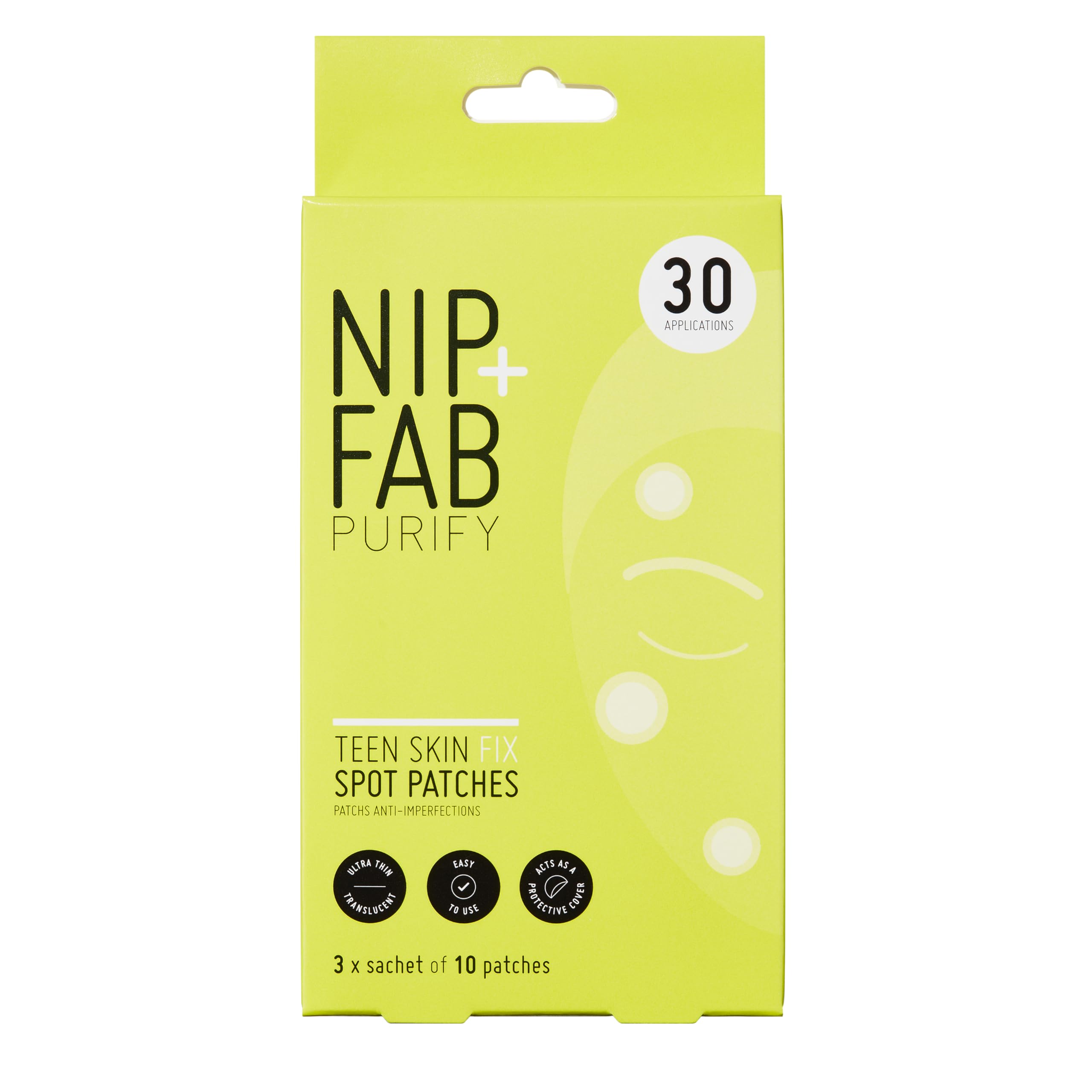 Nip+Fab Teen Skin Spot Patches, 30 Patches, Perfect for Blemish-Prone Teenage Skin, Anti-Spots with Salicylic Acid, Witch Hazel and Wasabi Extract, Face Skin Exfoliating, Calming