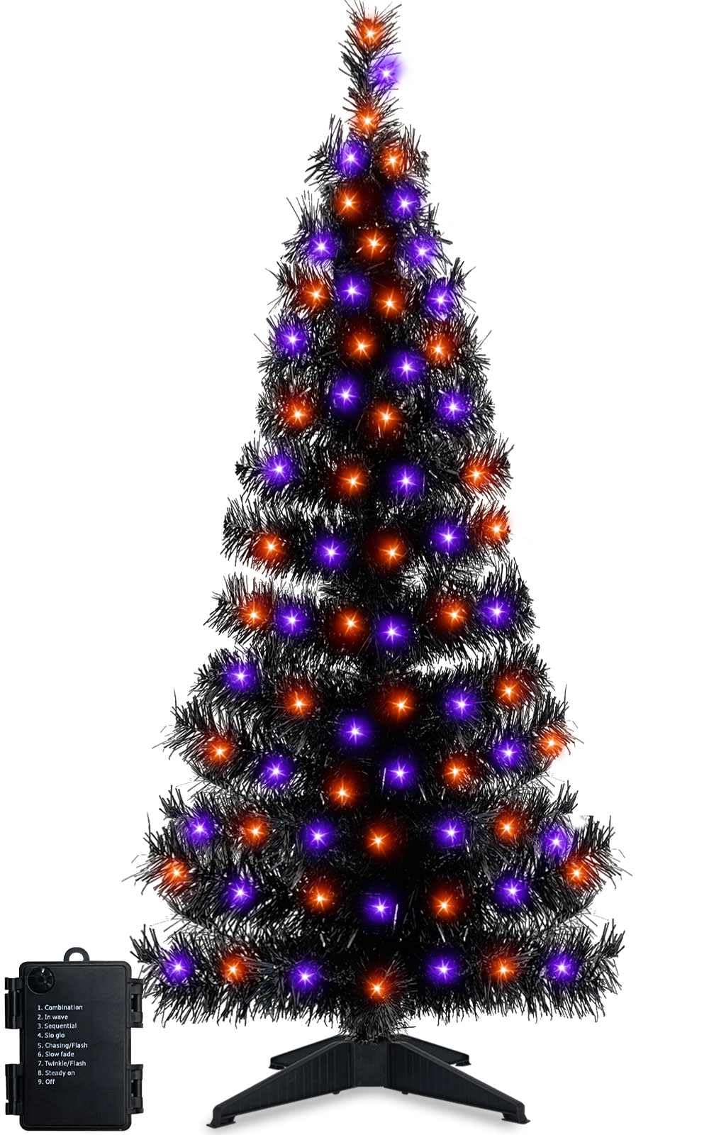 [ 8 Modes Timer ] TURNMEON 4 Feet Black Halloween Tree with 80 Orange Purple LED Lights Battery Operated 156 Tinsel Branch Tips Artificial Halloween Tree Halloween Decoration Indoor Outdoor Home Decor