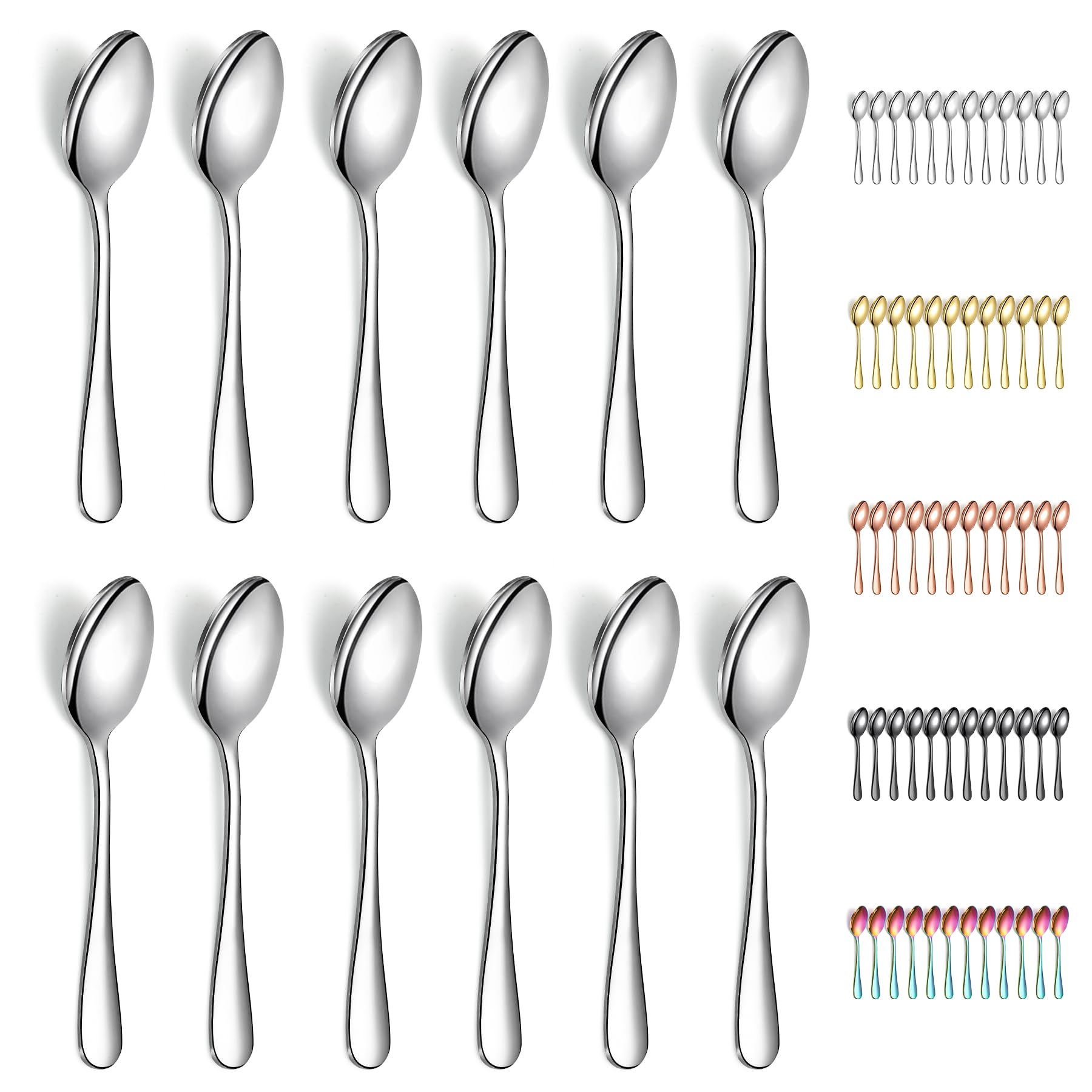 Evanda Teaspoons 12 Pieces, Stainless Steel 14cm Tea Spoon, Cutlery for Tea, Coffee, Cake, Dessert and Salad, Dishwasher Safe