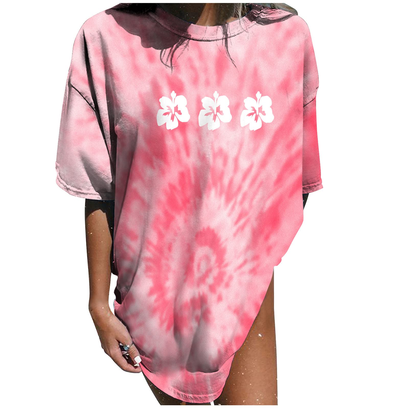 GenericWomen's Short Sleeve Tops Crewneck Tie Dye Shirts Oversized Tees T-Shirt Trendy Shirts Blouse Graphic Funny T Shirts