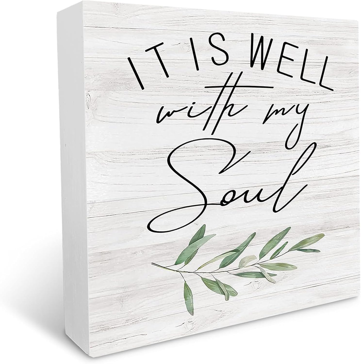 Inspirational Wood Box Bible Scripture It is Well with My Soul Wooden Box Sign Desk Decor,Christian Gifts for Women Men Faith Girls,Christian Wood Block Plaque for Desk Table Shelf Decor 7x7 Inch