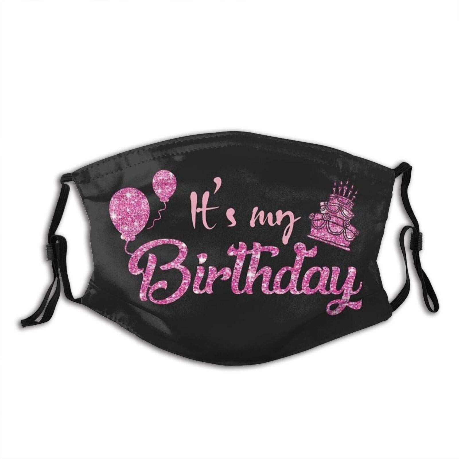 Pink Cake Balloon It's My Birthday-Face Mask with 2 Filter, Breathable-Adjustable Filters Mask Birthday Decorations Balaclava for Men Women & Teenager outdoor Indoor