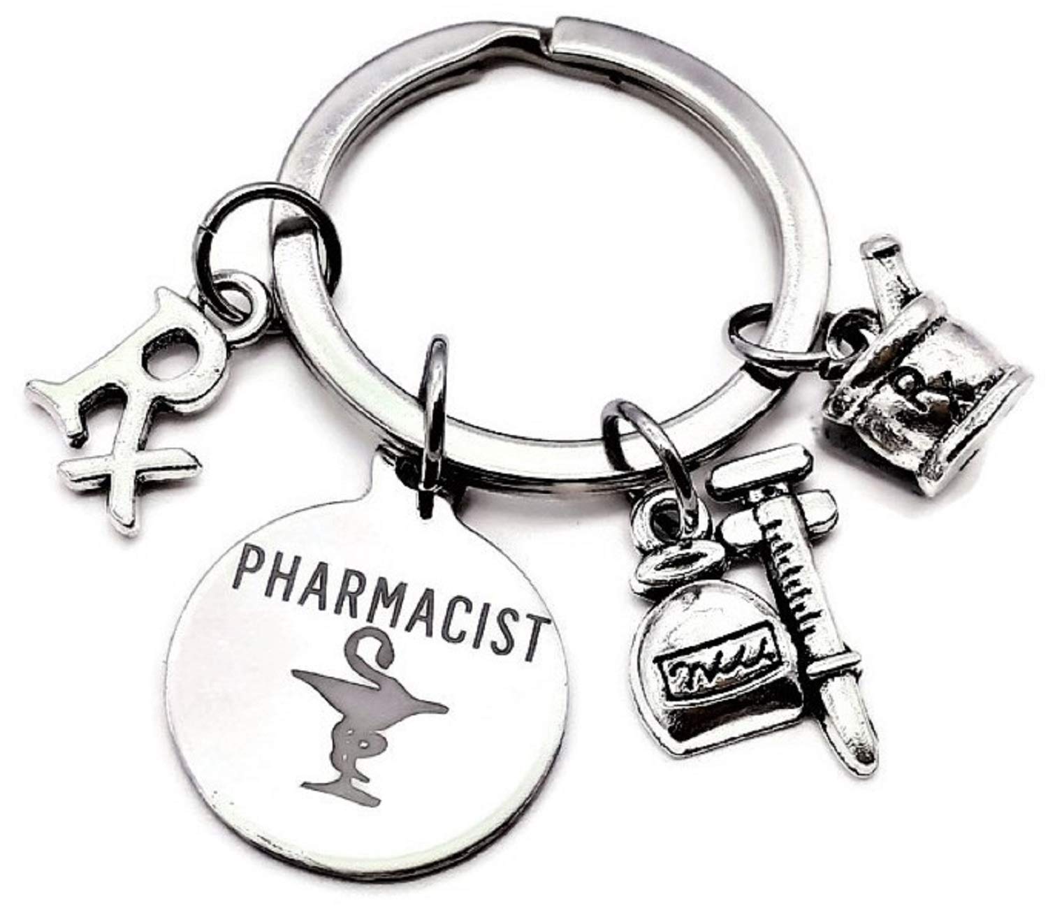 Kit's Kiss Pharmacist Keychain, RX Pharmacy Keychain, Silver