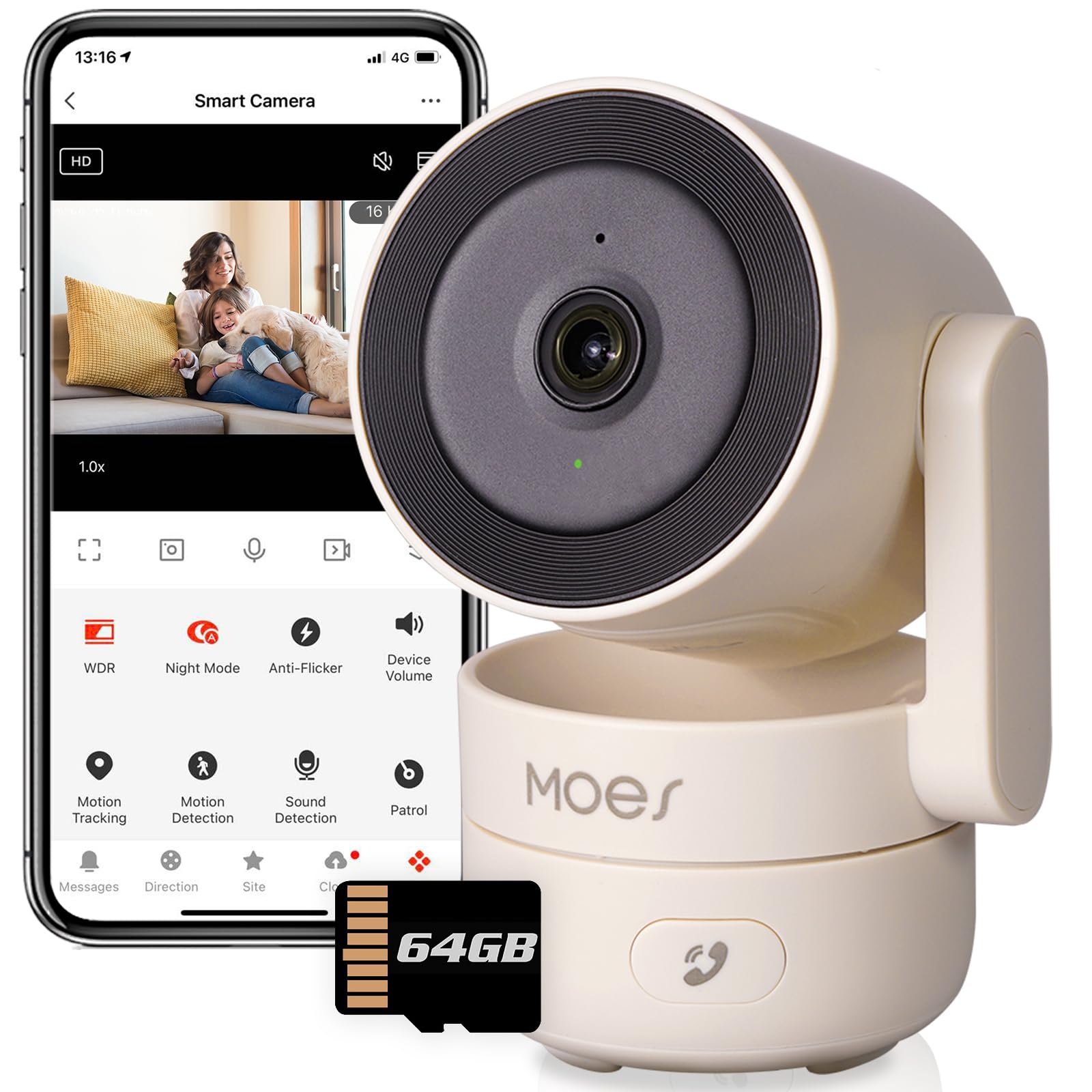 MOES2K 4MP QHD Indoor Camera, WiFi Security Indoor CCTV, Infrared Night Vision Siren Motion Sound Detection, Two-Way Audio, 360° Pan 180° Tilt Rotational Views, Works with Alexa, 64GB TF Card Inside