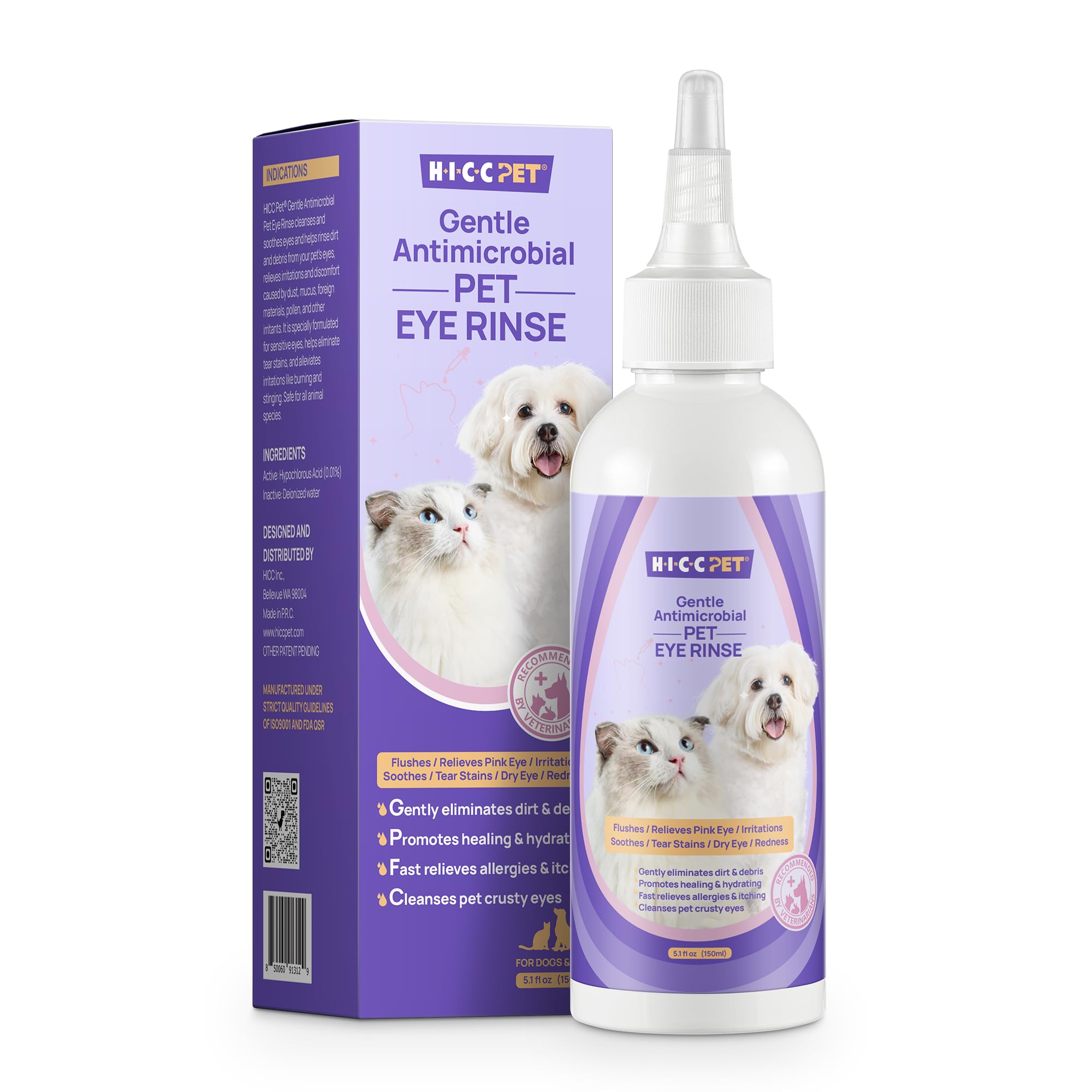 HICC PET Dog Eye Drops 5.1 fl oz Eye Drops for Dogs and Cats Vet-Recommended Dog Eye Infection Treatment to Soothe Eye Infection Allergy, Relieve Dry Eyes Pink Eyes, Dog Tear Stain Cleaner