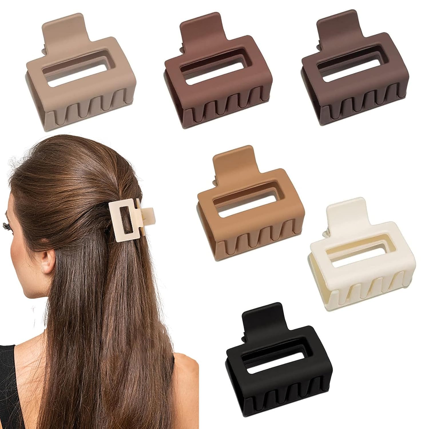 6 Pack Claw Clips Hair Clips for Women Girls Medium Rectangle 2 Inch Small Hair Clips for Thin or Medium Thick Hair