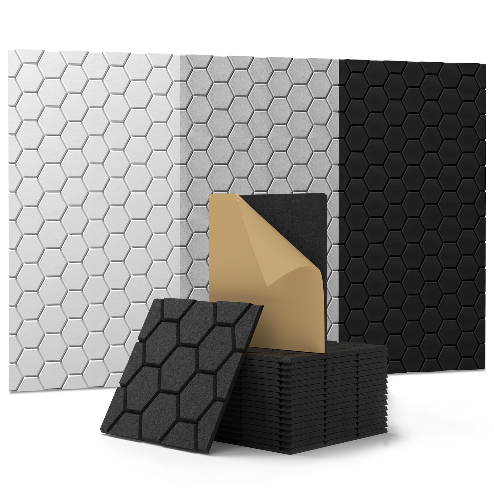 Kuchoow Soundproof 3D Wall Panels for Interior Decoration High-Strength self-Stick on Wall Panels Waterproof Sound Dampening Wall Panels 12" X 12" X 0.4"-Honeycomb 18PCS