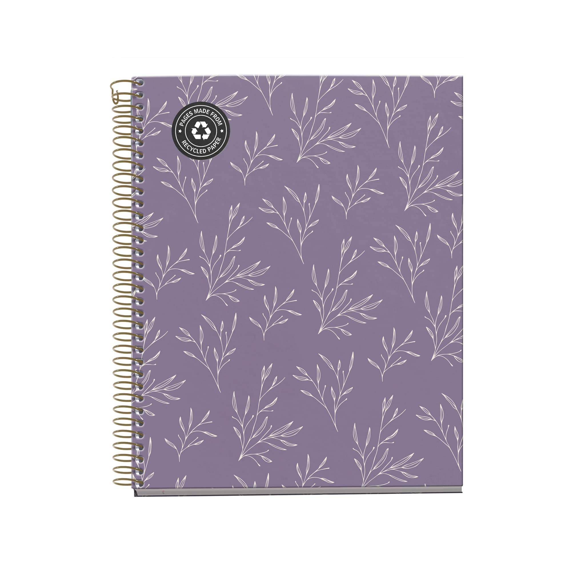 MiquelriusA5 Notebook, 4 Colour Stripes, Horizontal Ruled 7 mm, 120 Sheets of 70 g/m², Spiral, Ruled Notebook, Garden Memories Collection, Lilac Flowers