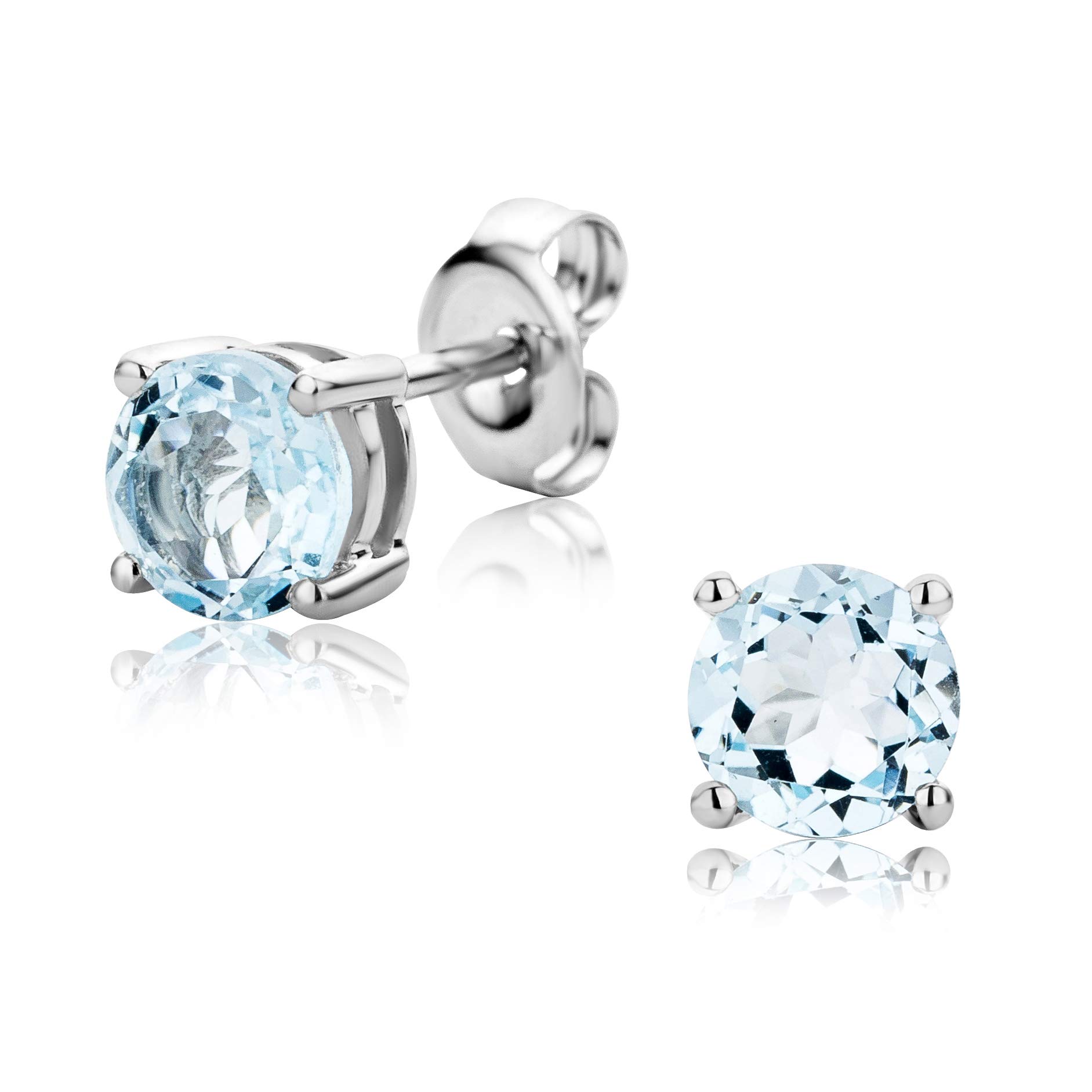 Woman Studs Earrings 9 ct / 375 White Gold and Blue Topaz 1.23ct