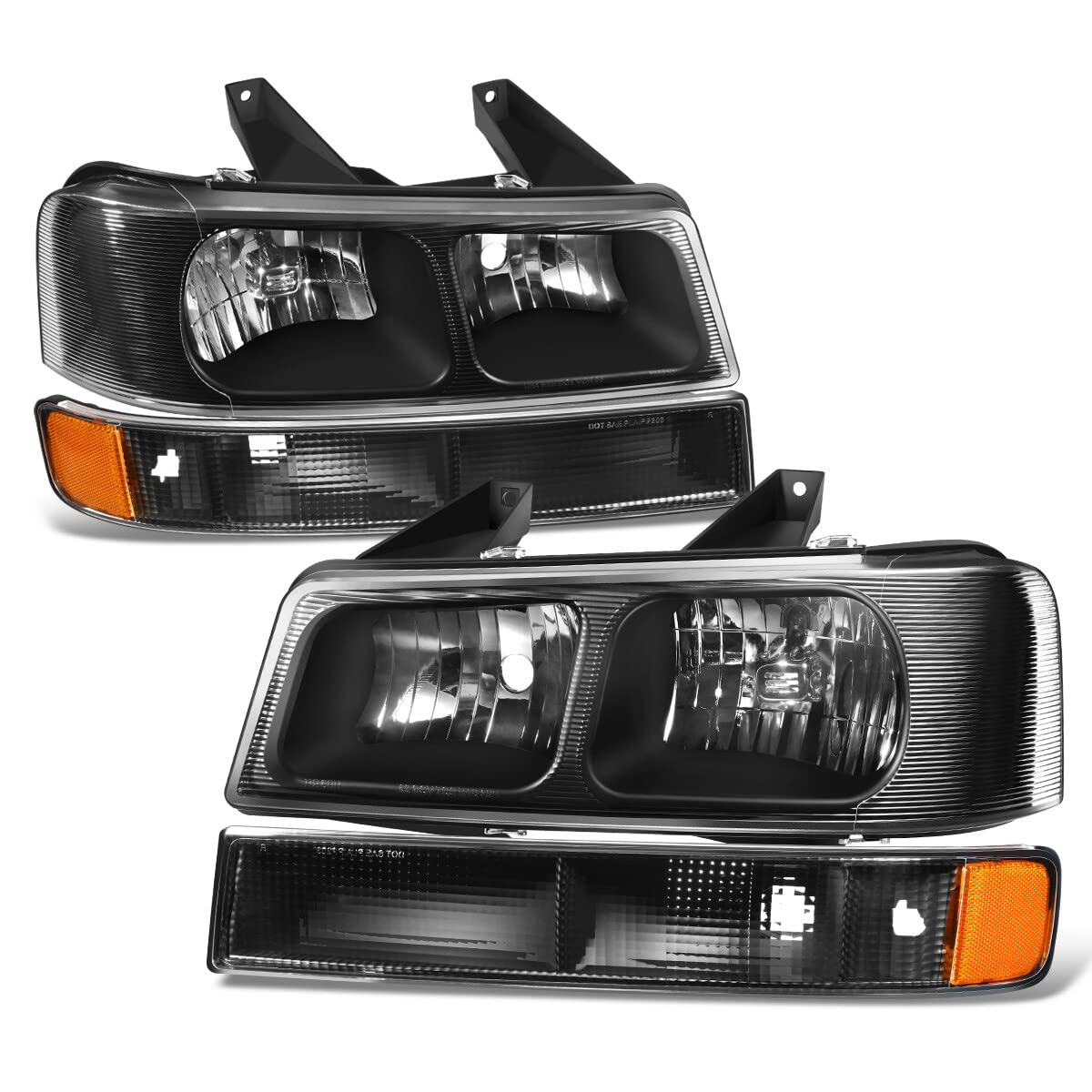 DNA MOTORING HL-OH-CEGS03-4P-BK-AM Pair of OE Style Headlights & Parking/Turn Signal Lights Compatible with 03-14 Express Savana 1500/03-23 Express Savana 2500 3500,Black/Amber