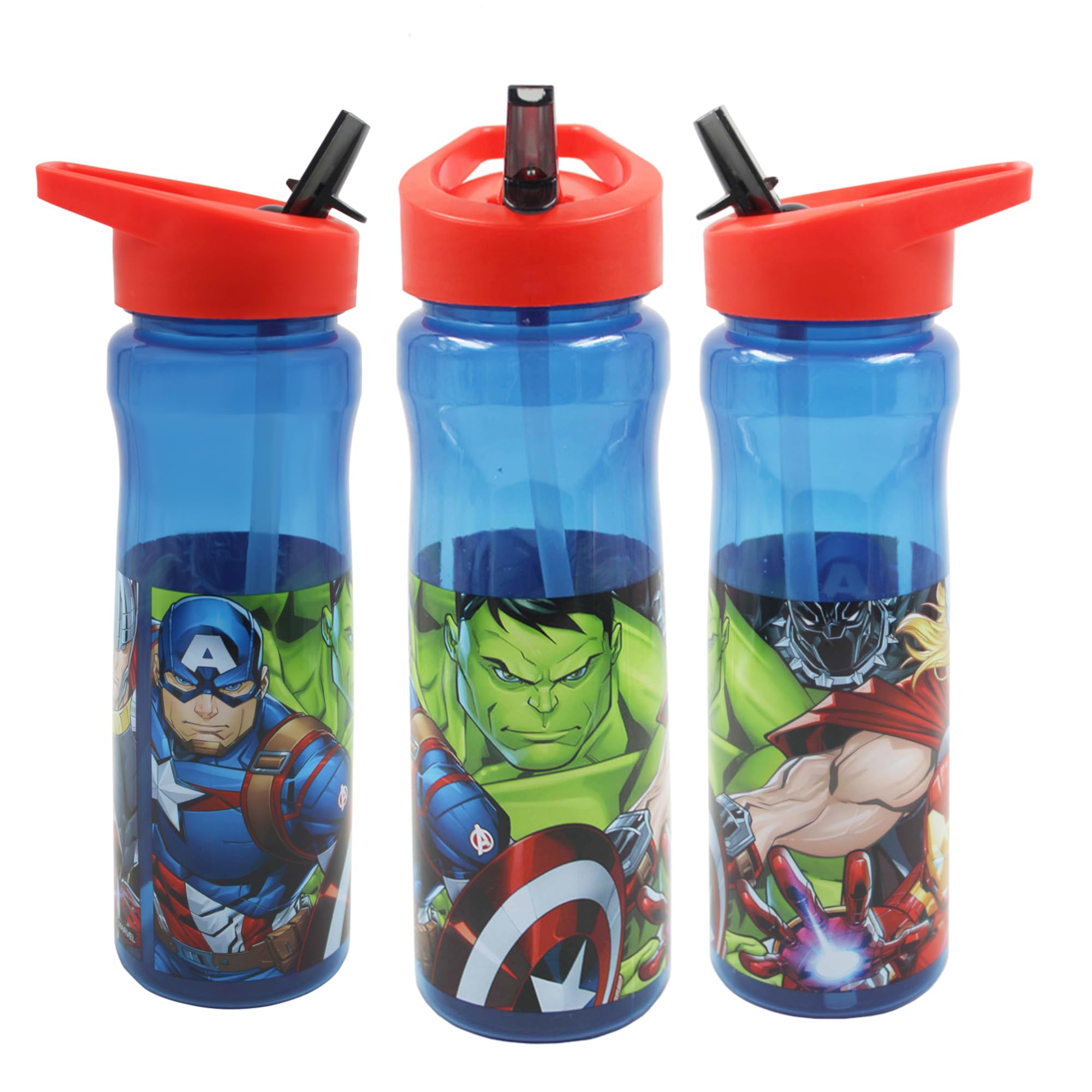 Marvel Avengers Water Bottle with Straw – Reusable Kids 600ml PP – Official Merchandise by Polar Gear – BPA Free & Recyclable Plastic – for School Nursery Sports Picnic