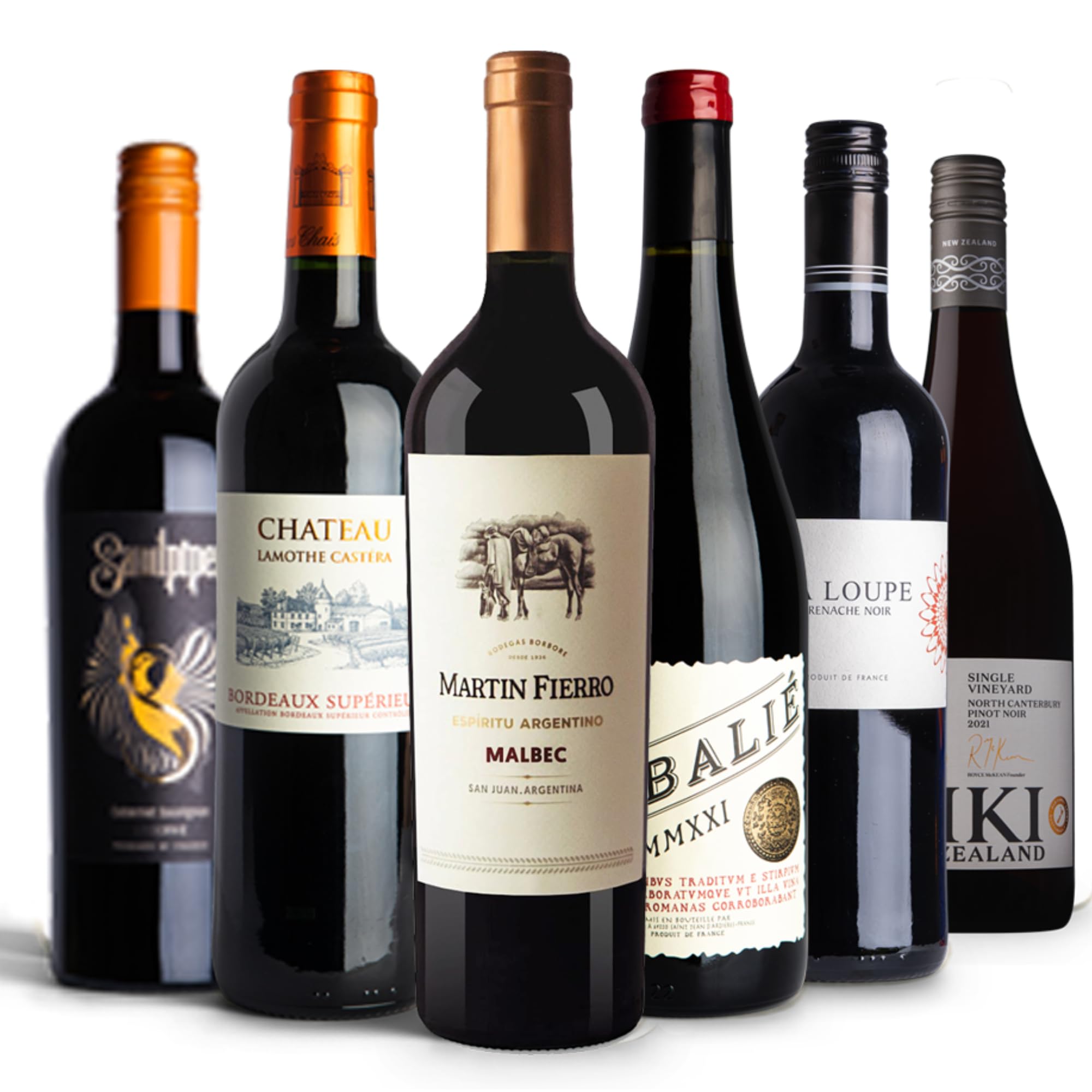 The Wine FlyerFavourites Red Wine Case of 6-75cl Bottles - Including Bordeaux Supérieur, Pinot Noir, Grenache Noir, Malbec, Cabernet Sauvignon, and Cabalié - Red Wine Gift Set