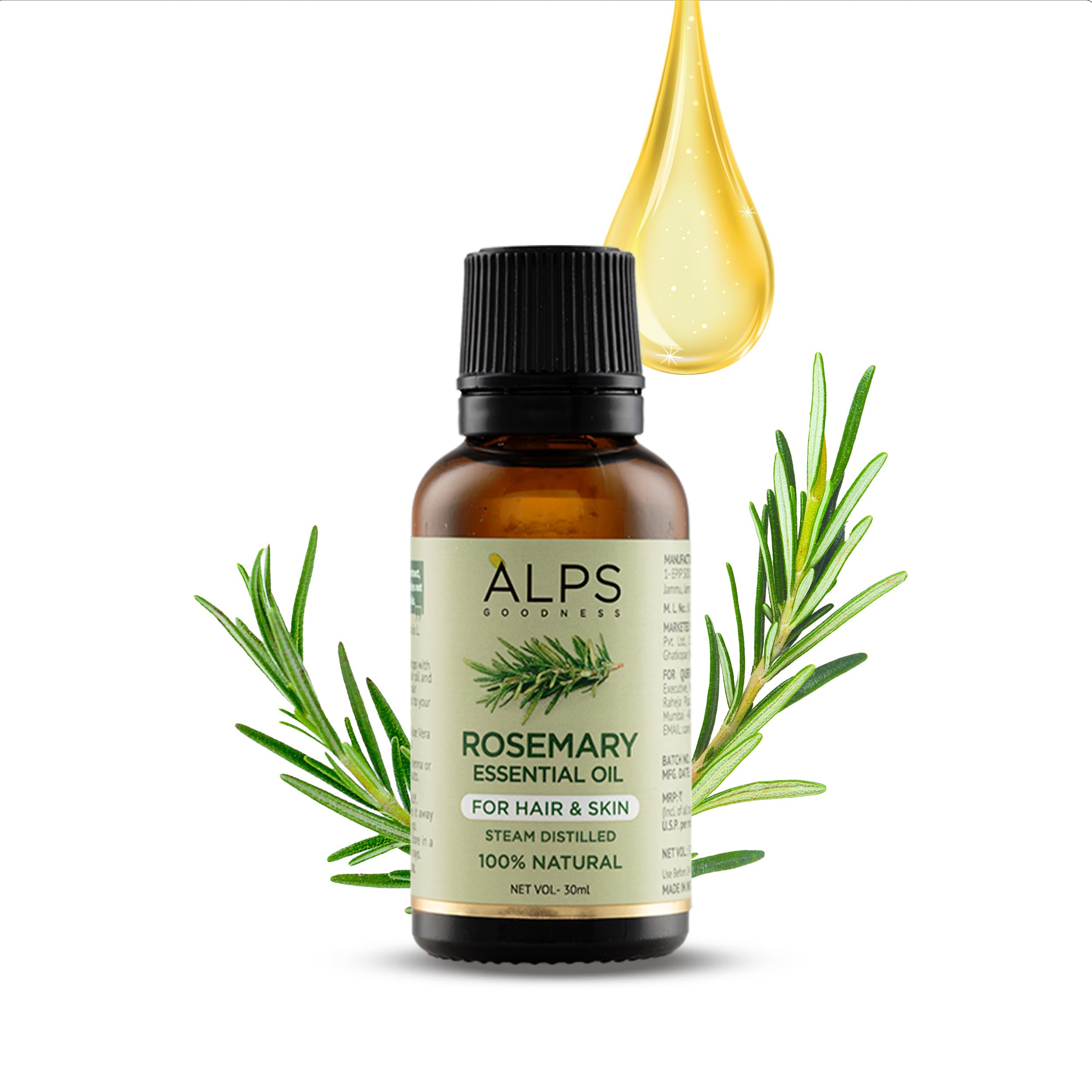 Alps Goodness Rosemary Essential Oil, 30ml | 100% Pure & Natural | All Hair Types | Helps Hair Growth | Thickens Hair | Adds Shine | Helps Improve Hair & Scalp Health | For Long, Healthy & Glossy Hair