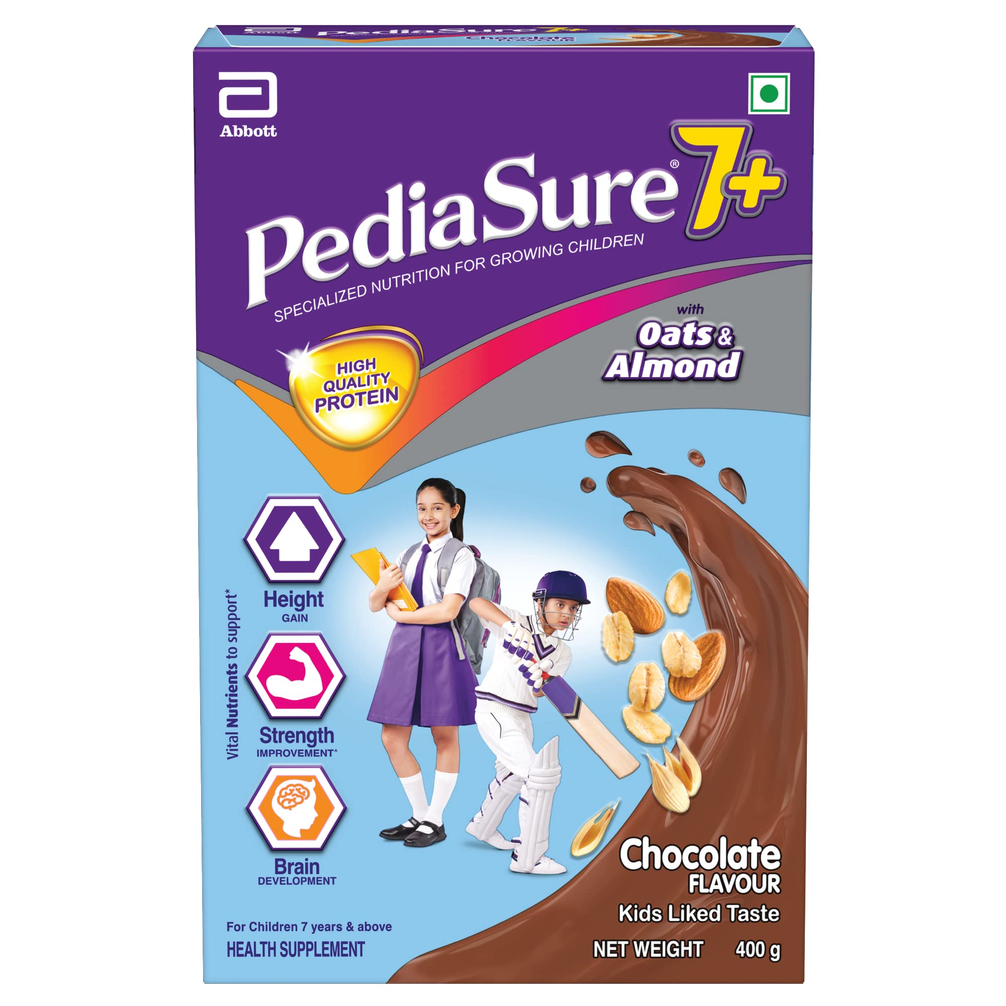 Pediasure 7+ Specialized Nutrition Drink Powder 400g, Premium Chocolate Flavour, Scientifically Designed Nutrition for Growing Children, Supports Height Gain, Muscle Strength &Brain Development