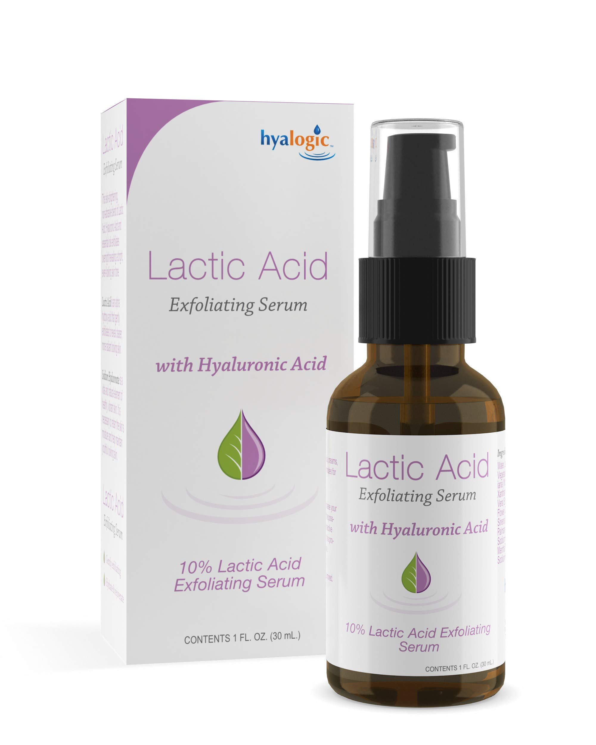 Lactic Acid 10% Serum for Face with Hyaluronic Acid & Essential Oils – Non-Abrasive Face Exfoliant- For Clearer & Radiant Skin (1 fl. oz.)