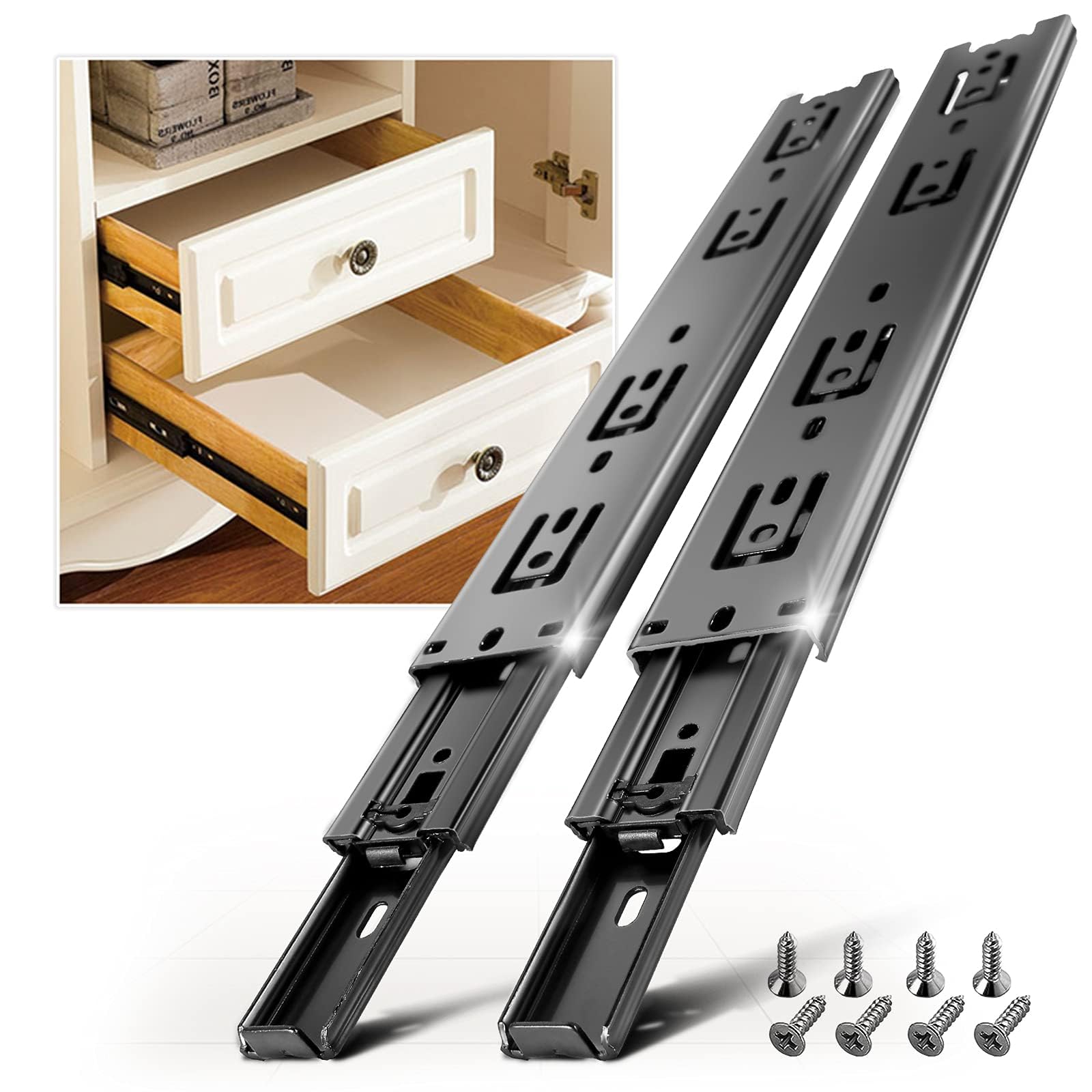 LBOYLOVE® 1 Pair of Full Extension Drawer Slides, 14 Inch 3 Folds Soft Close Drawer Slides, Less Noise Ball Bearing Drawer Slides, Thicker Stainless Steel Drawer Slides, 100 LB Load Capacity